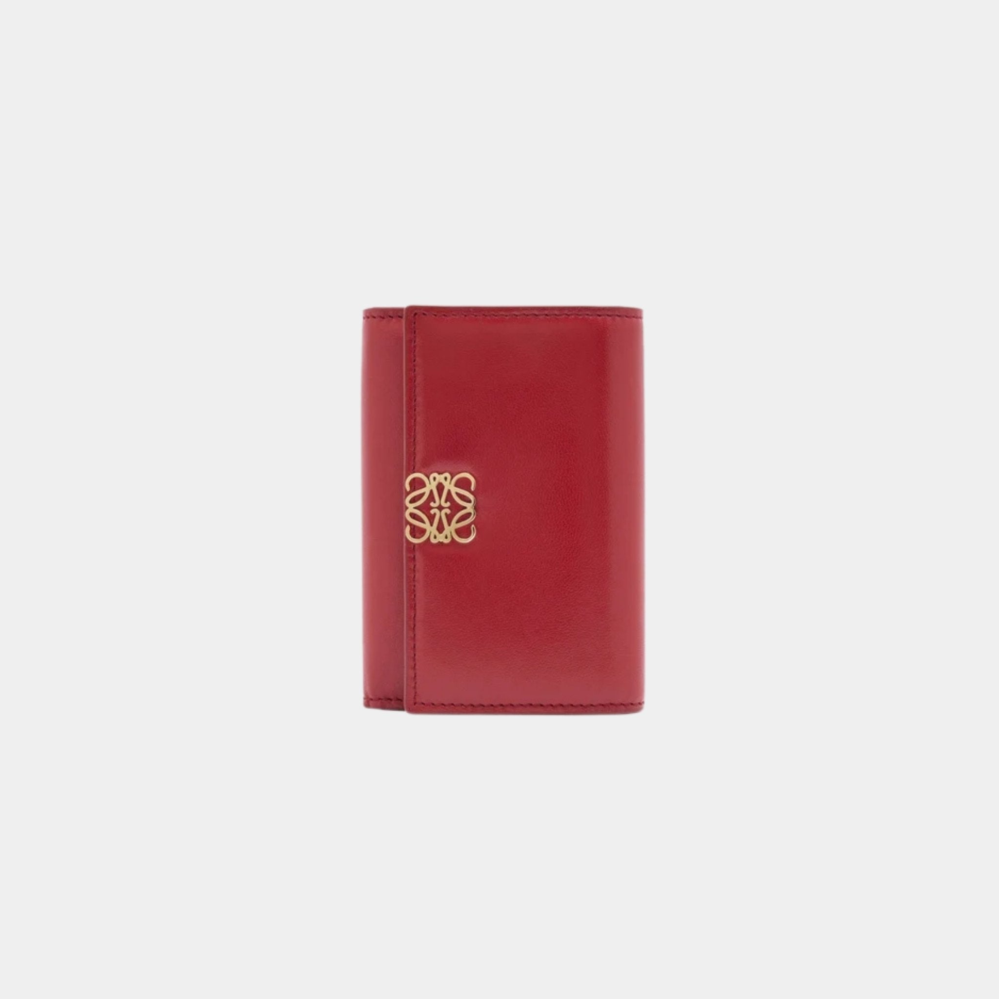 Loewe Puffer Anagram Small Vertical Wallet In Shiny Nappa Calfskin, Burnt Red, Front