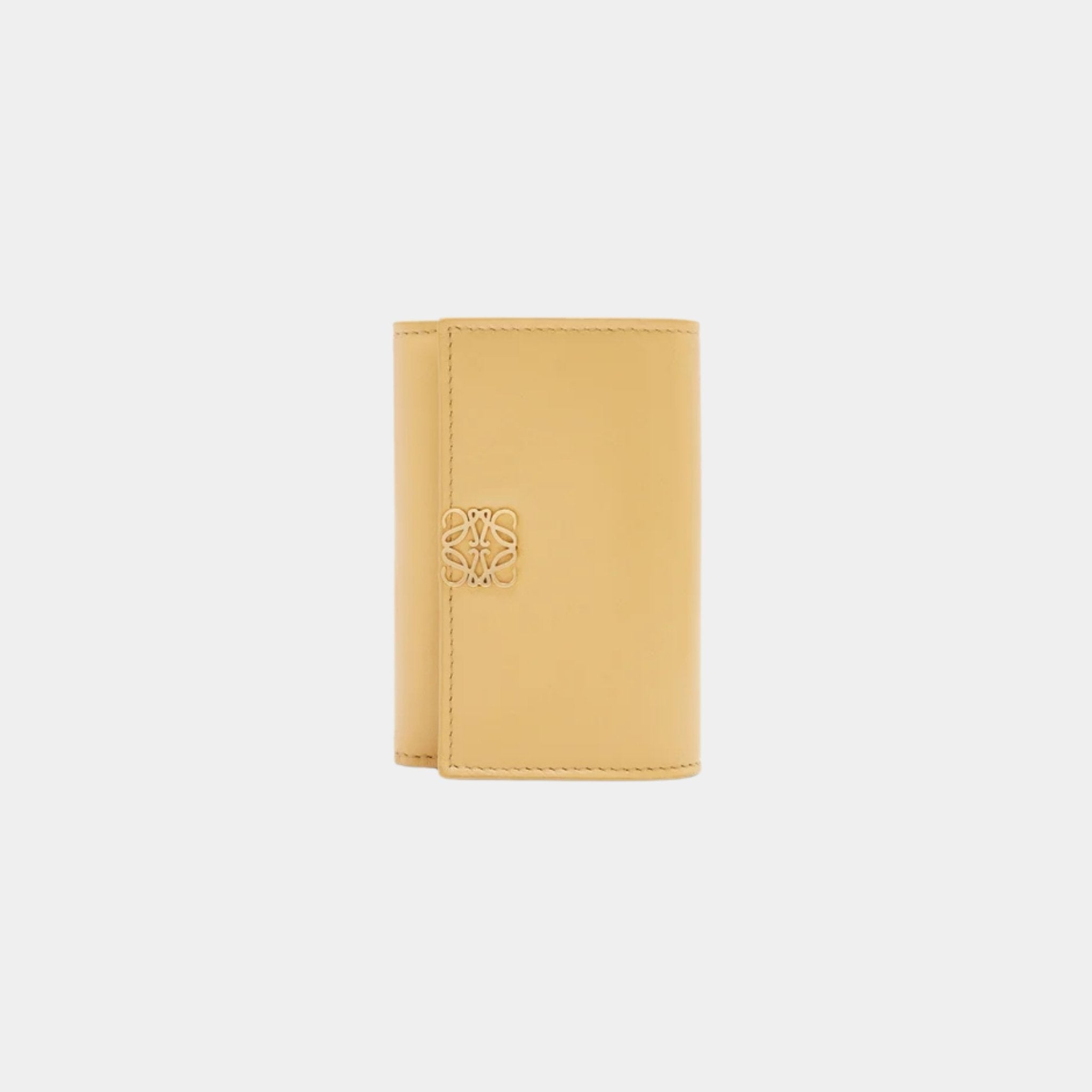 Loewe Puffer Anagram Small Vertical Wallet In Shiny Nappa Calfskin, Dark Butter, Front