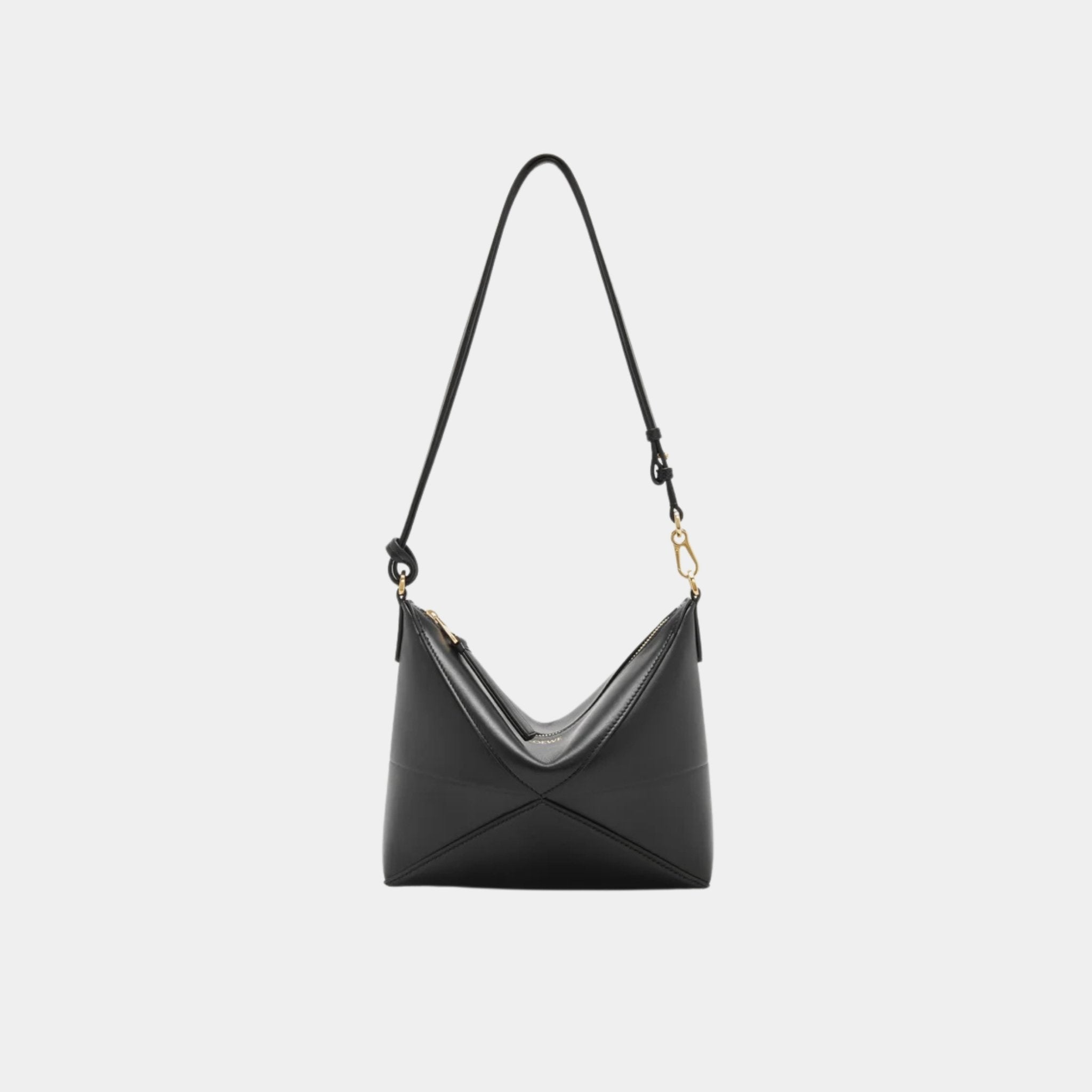 Loewe Puzzle Fold Pouch In Shiny Nappa Calfskin, Black, Front