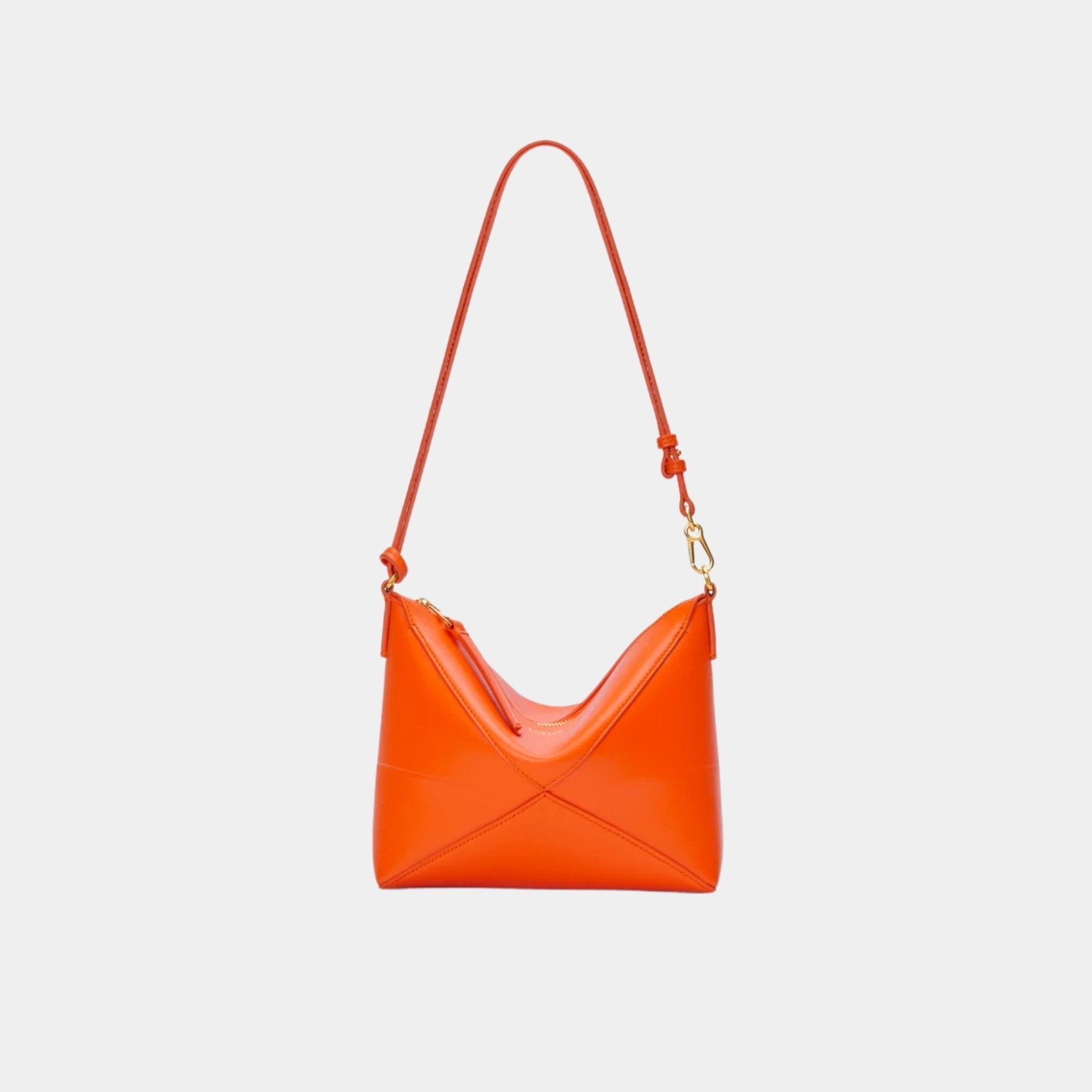 Loewe Puzzle Fold Pouch In Shiny Nappa Calfskin, Vivid Orange, Front