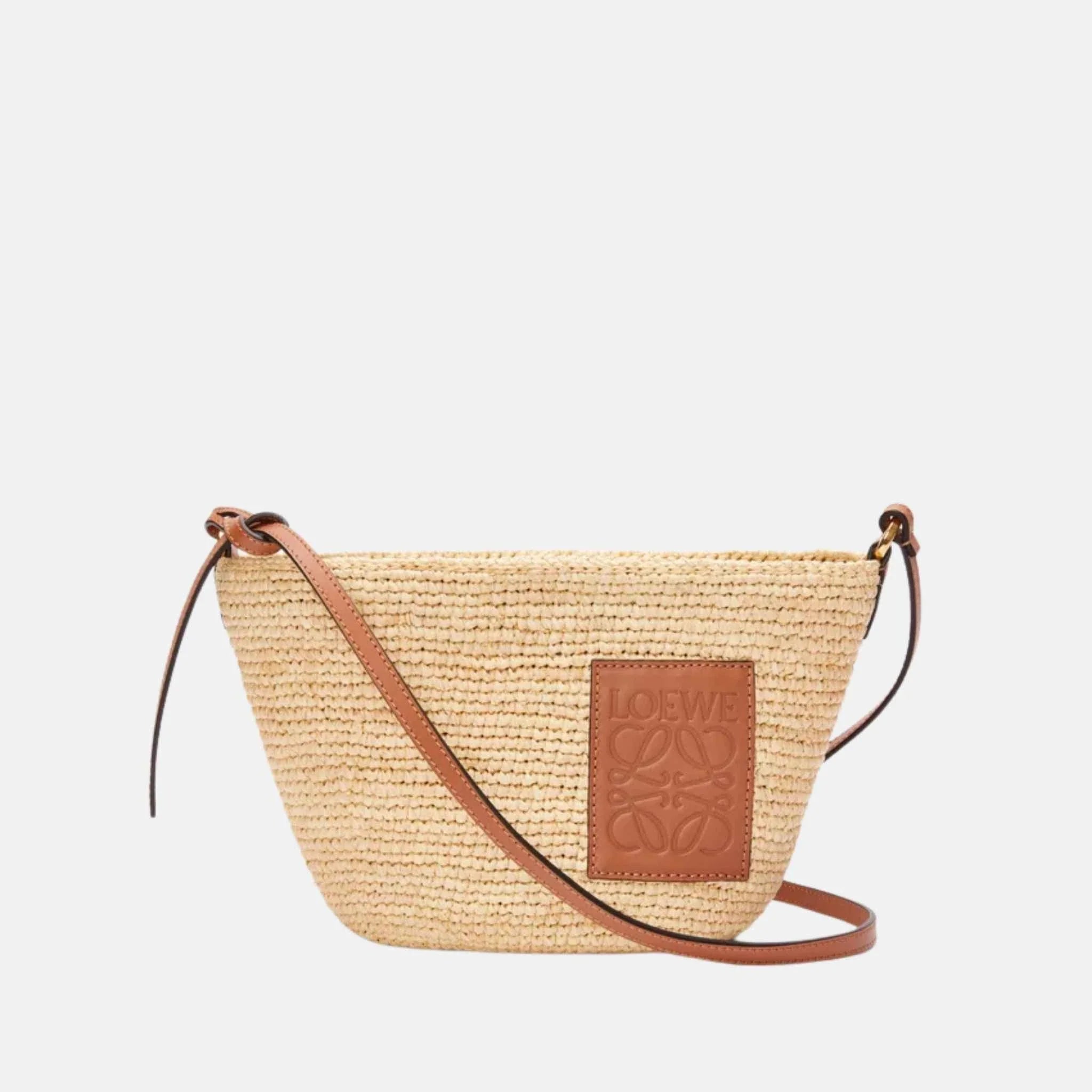 Loewe Slit Pochette Bag in Raffia and Calfskin, Front