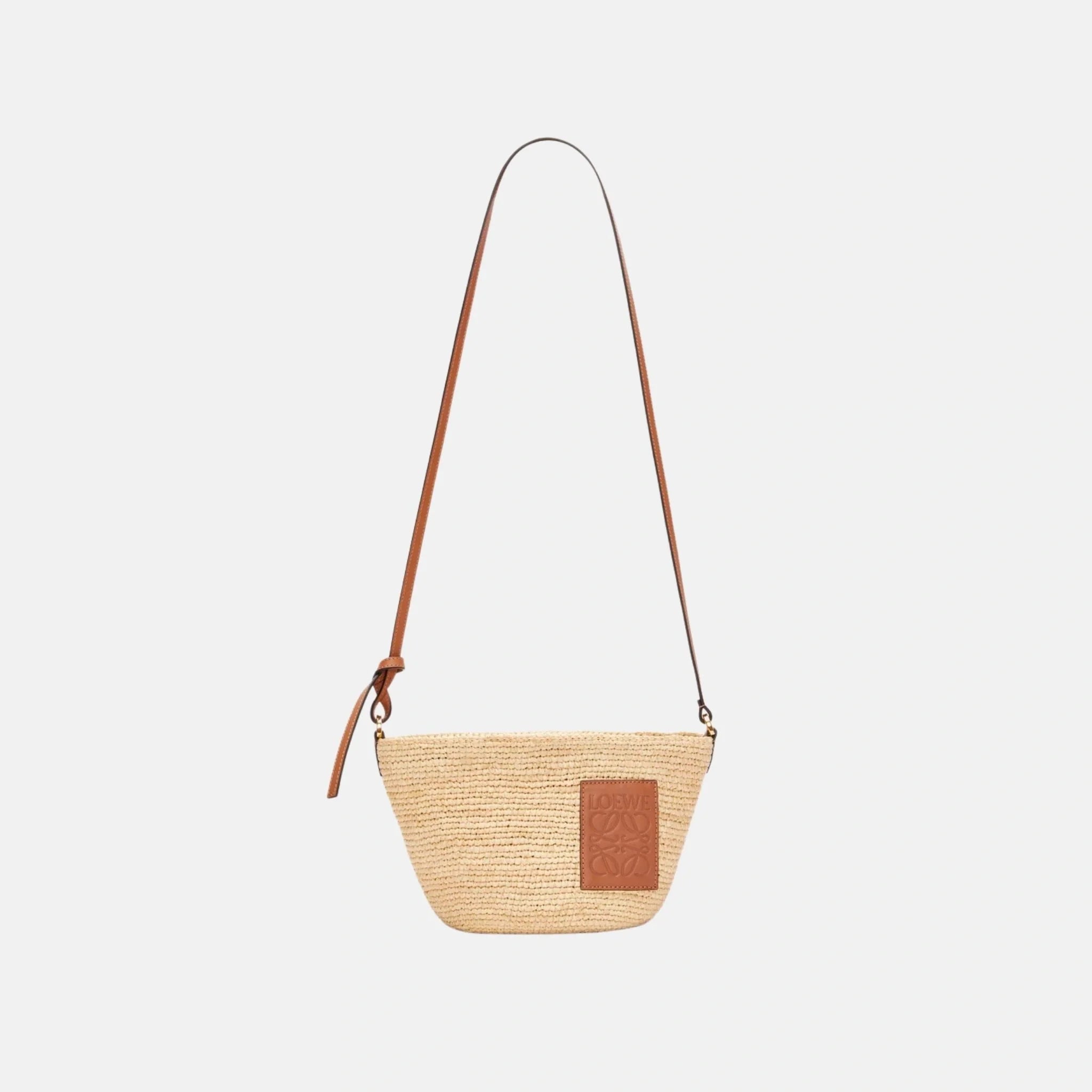 Slit Pochette Bag in Raffia and Calfskin