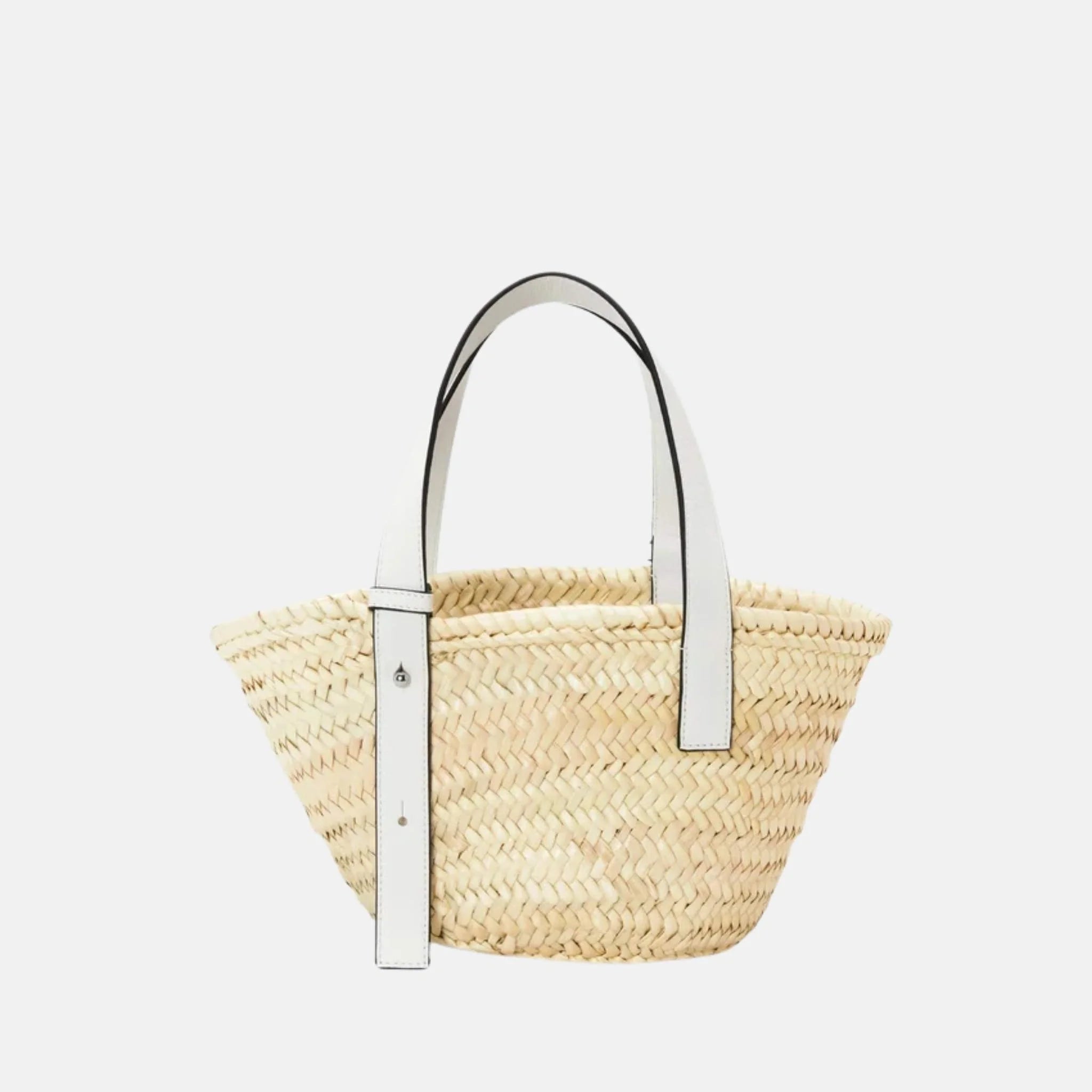 Small Basket Bag in Palm Leaf and Calfskin