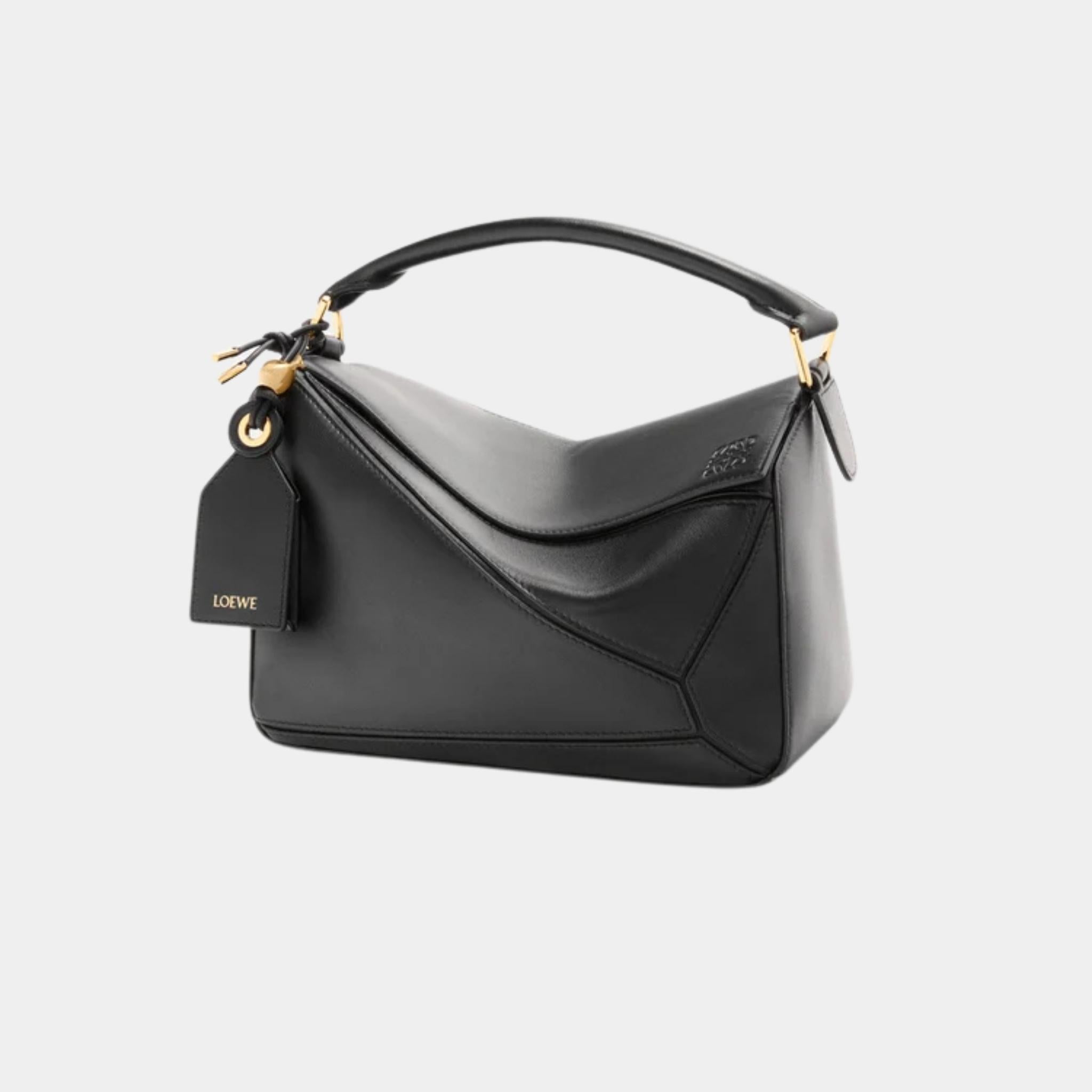 Loewe Small Featherlight Puzzle Bag In Nappa Lambskin, Black, Front