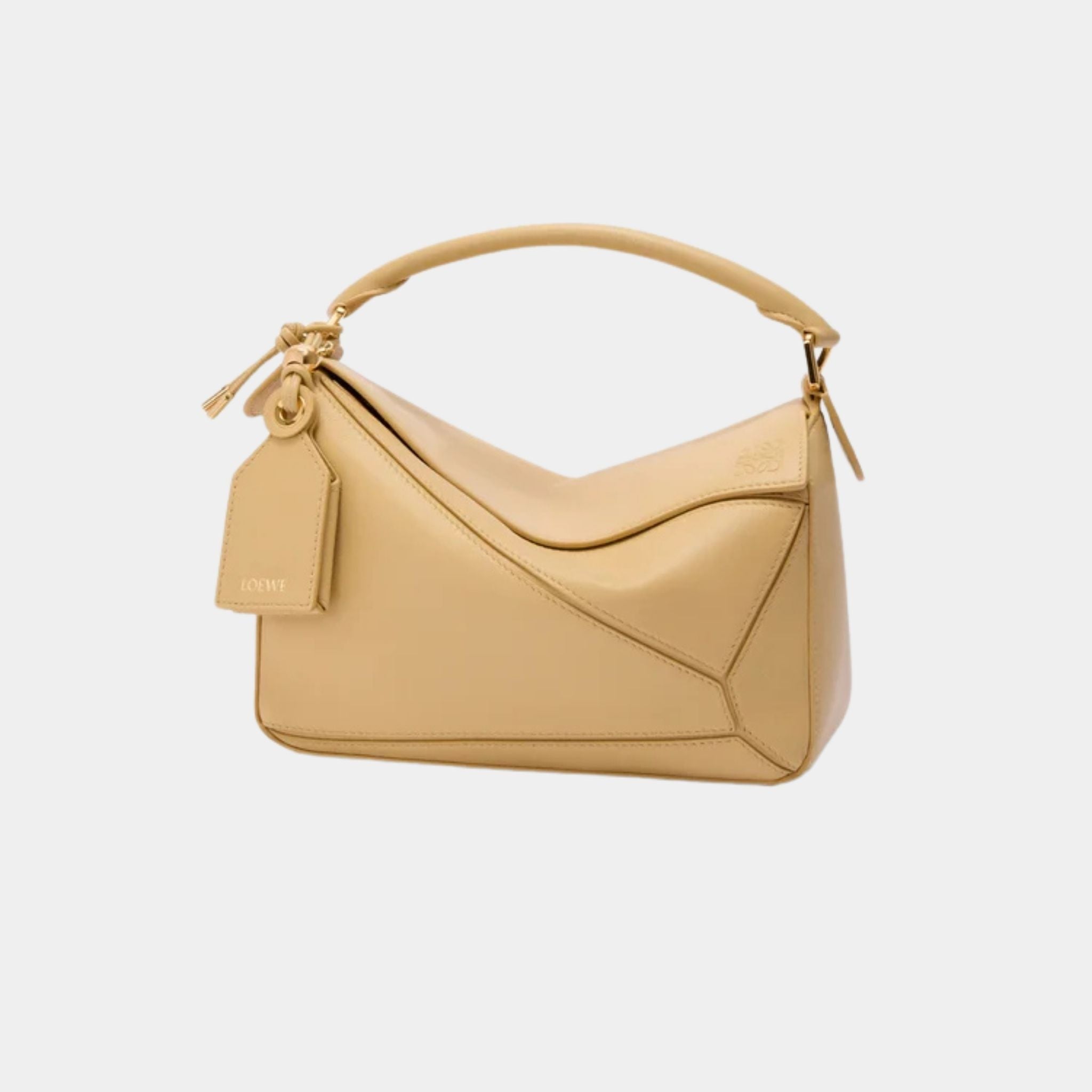 Loewe Small Featherlight Puzzle Bag In Nappa Lambskin, Dark Butter, Front