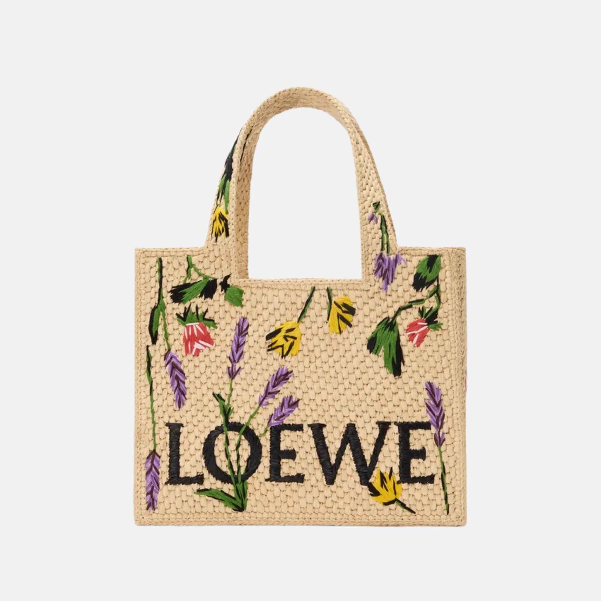 Loewe Small Font Tote in Handwoven Raffia Palm Leaves, Front