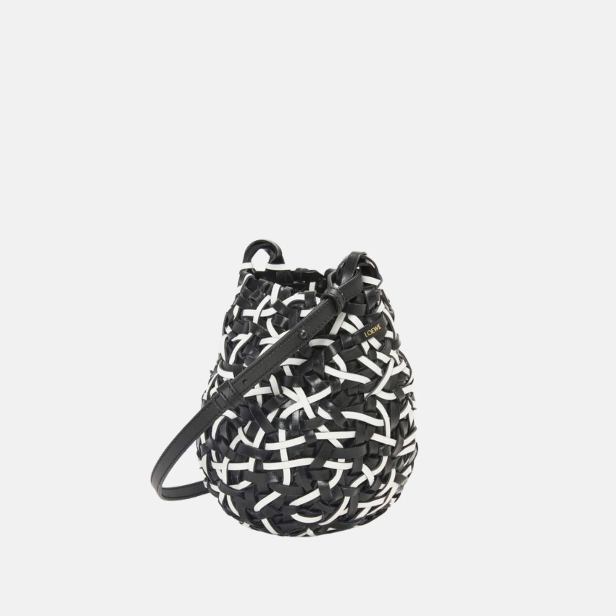 Loewe Small Nest Basket Bag in Black and White Calfskin, Front