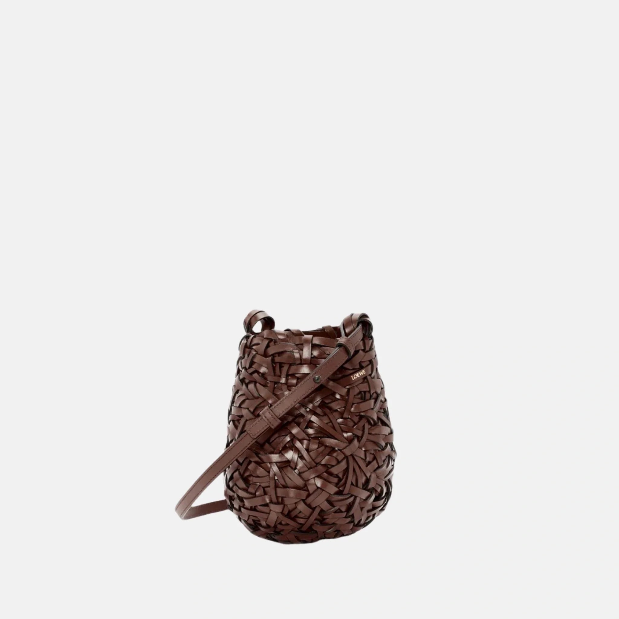 Loewe Small Nest Basket Bag in Calfskin, Chestnut, Front