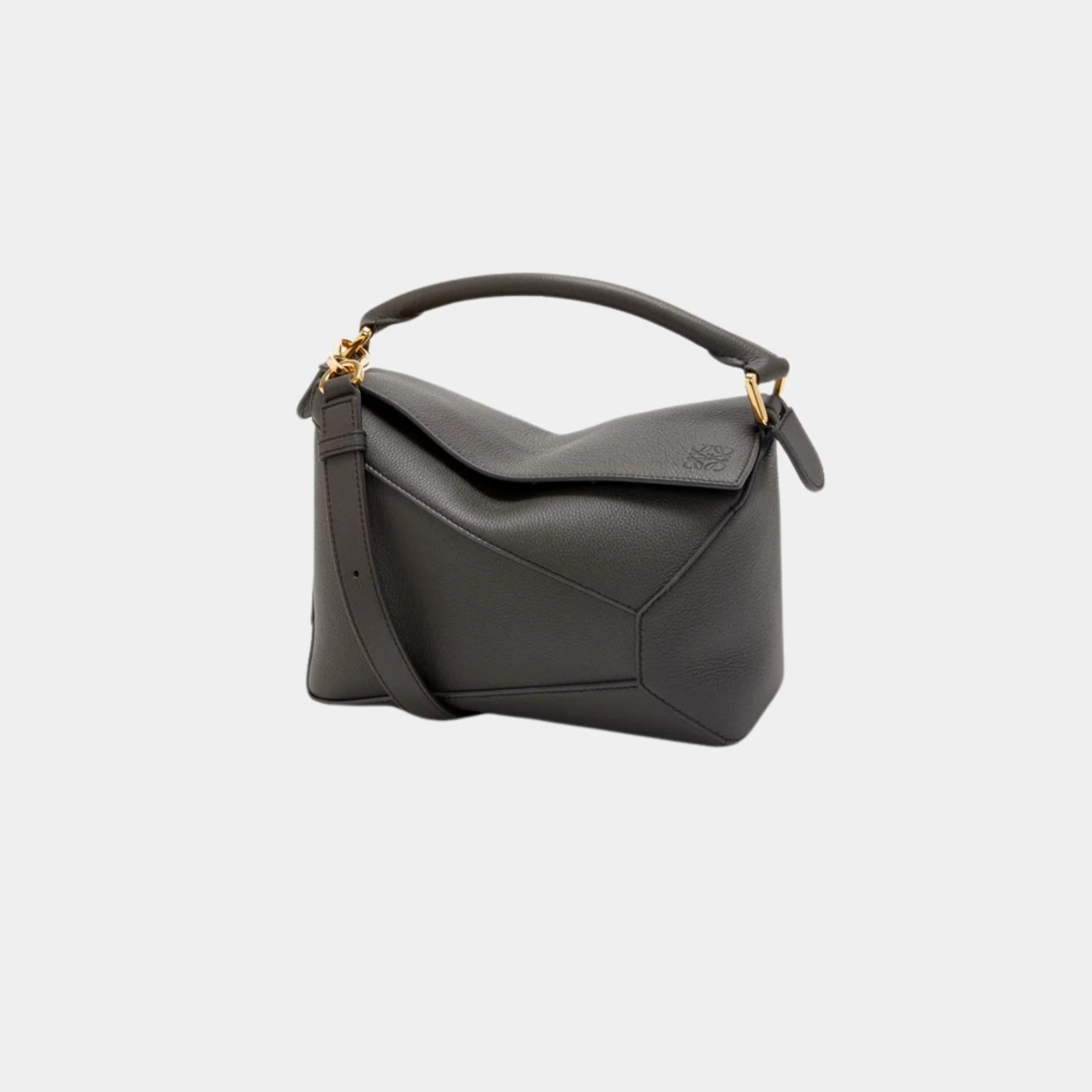 Loewe Small Puzzle Bag In Soft Grained Calfskin, Dark Grey, Front