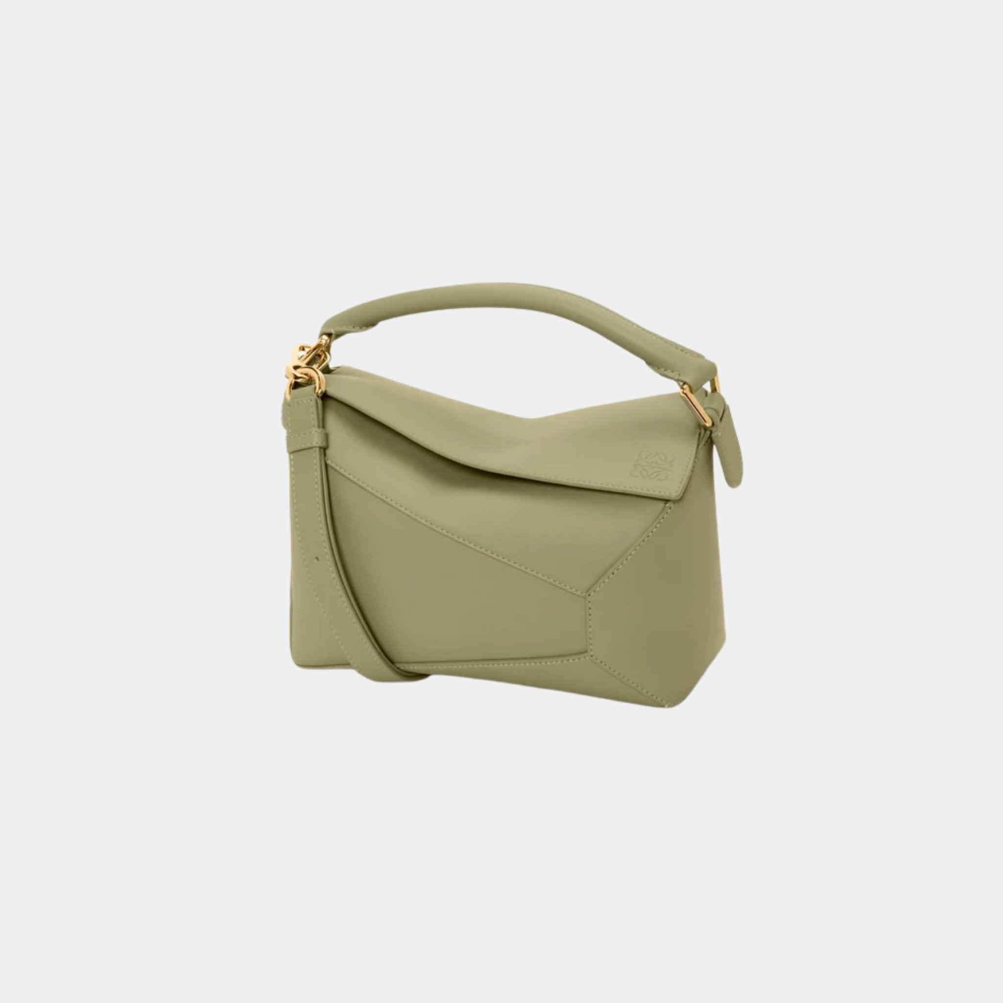 Loewe Small Puzzle Edge Bag In Classic Calfskin, Eucalyptus Green, Front