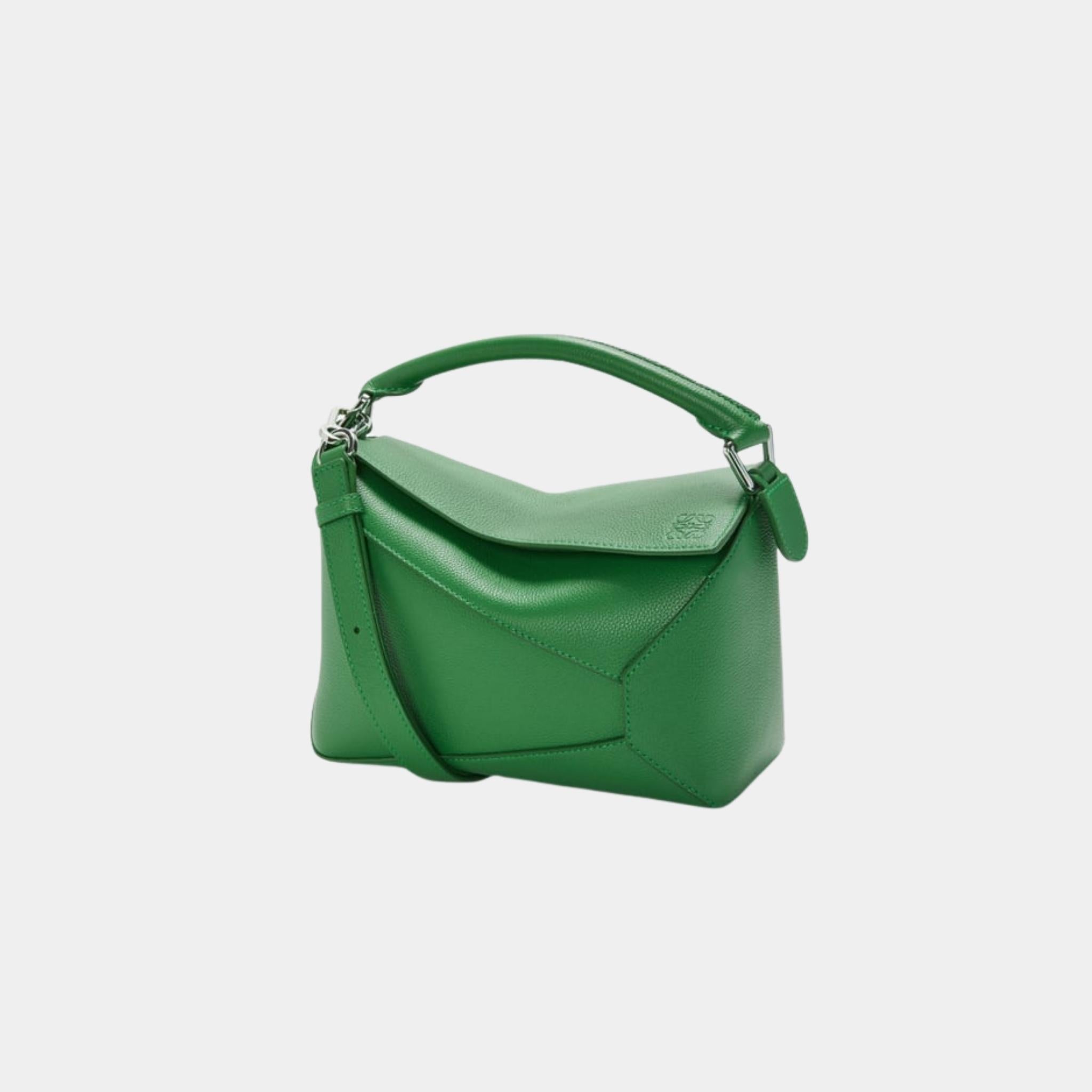 Loewe Small Puzzle Edge Bag In Soft Grained Calfskin, Tropical Green, Front