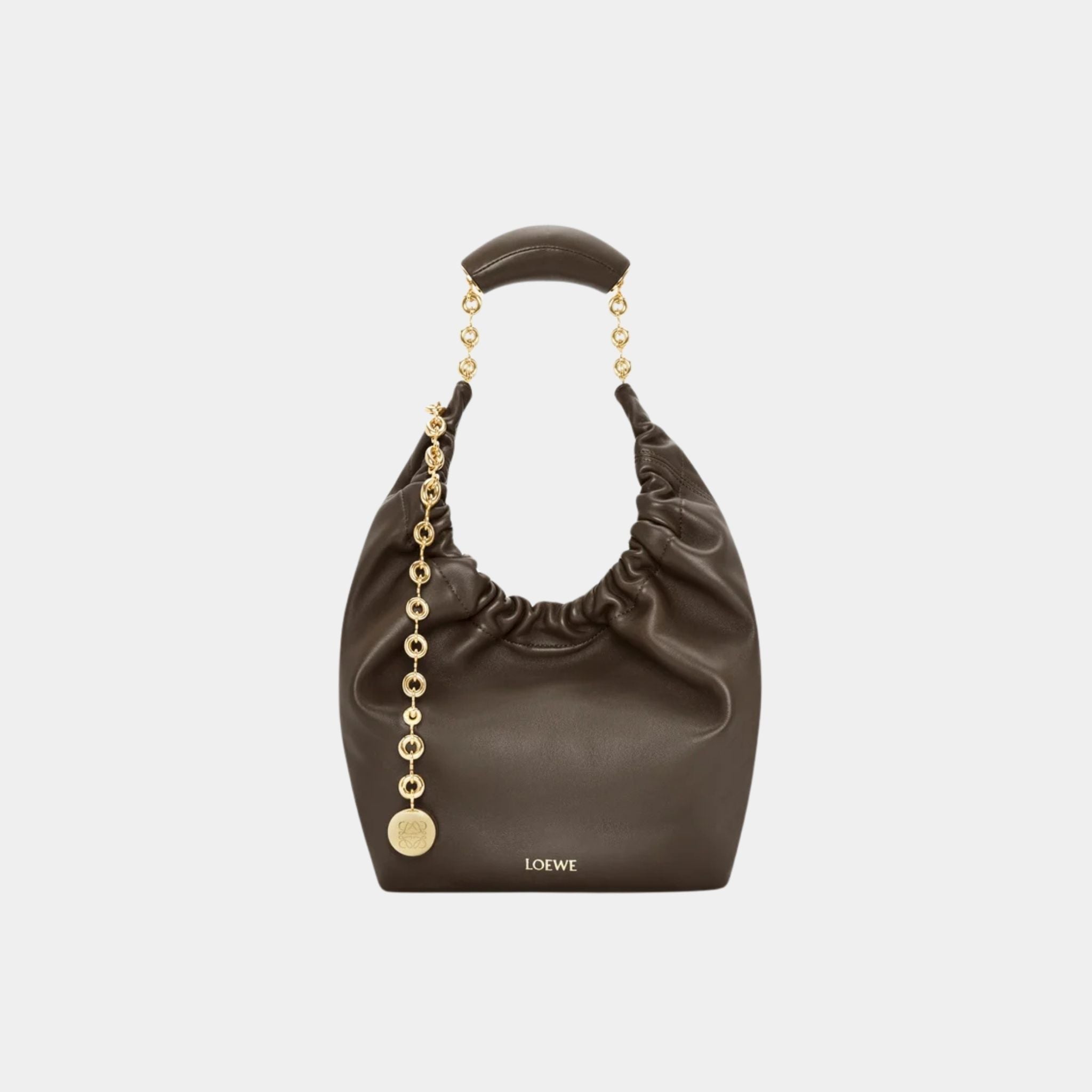 Loewe Small Squeeze Bag In Mellow Nappa Lambskin, Chocolate, Front