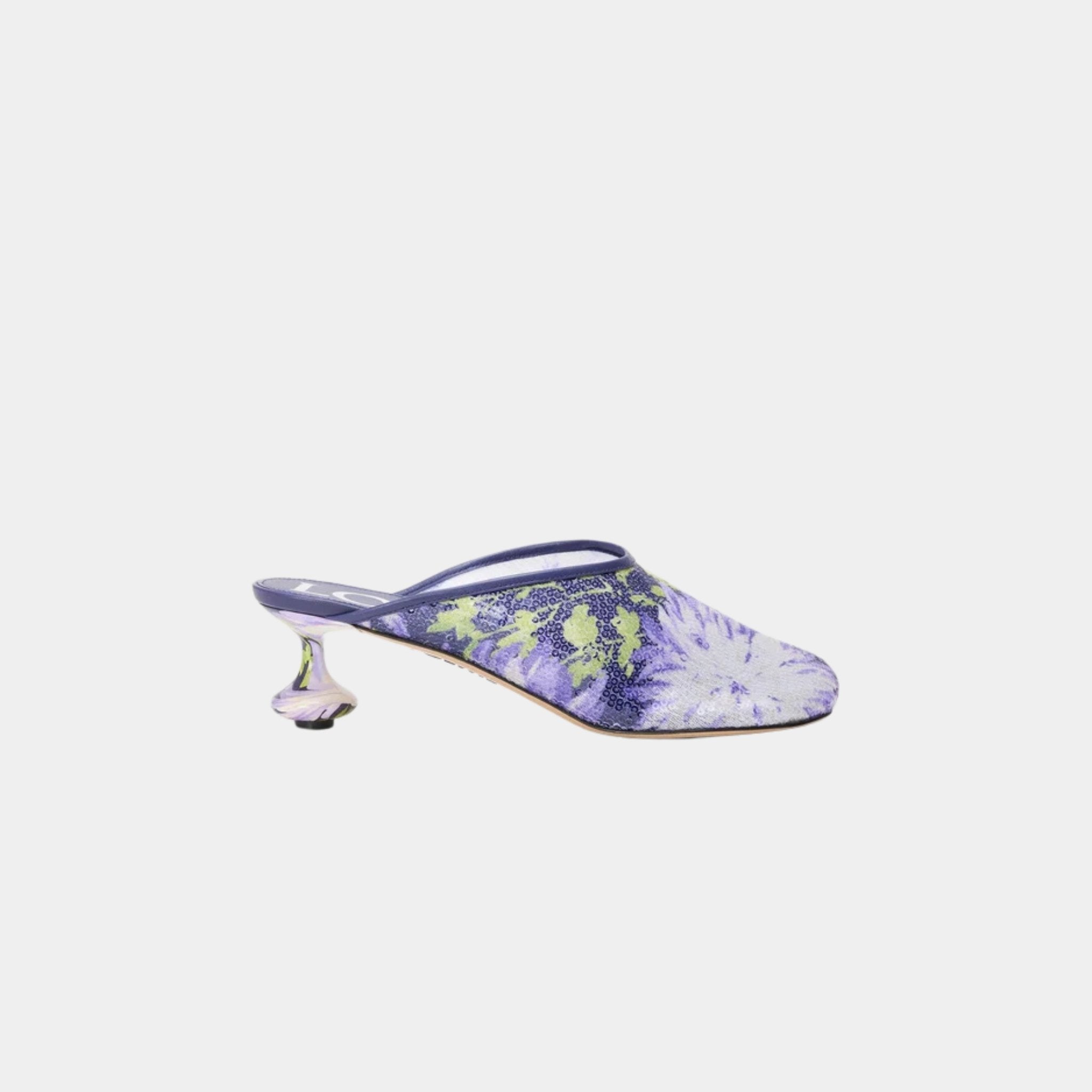 Loewe Toy Mule With Floral Print Sequins, Navy, Lilac, Side