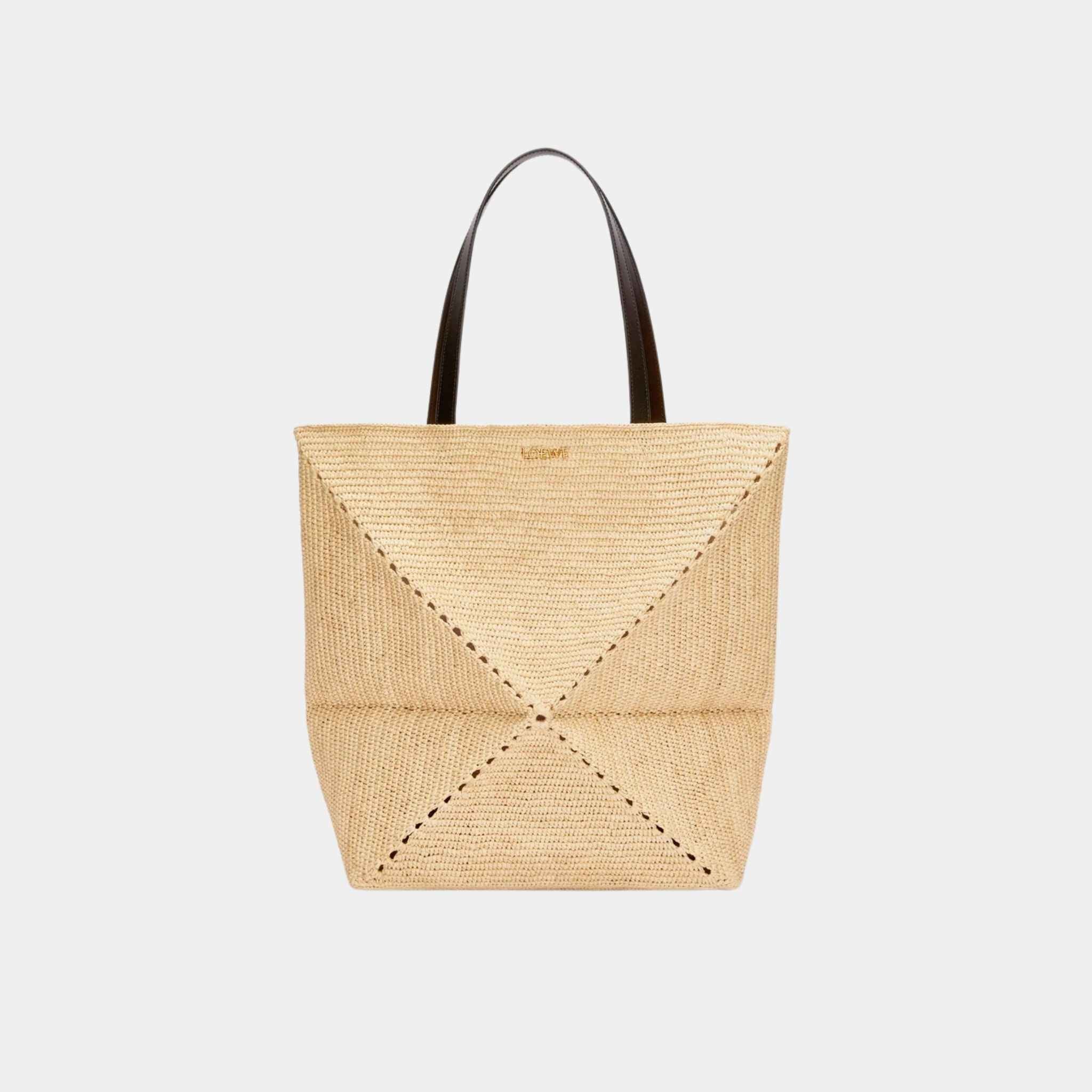 XL Puzzle Fold Tote Bag Made of Raffia