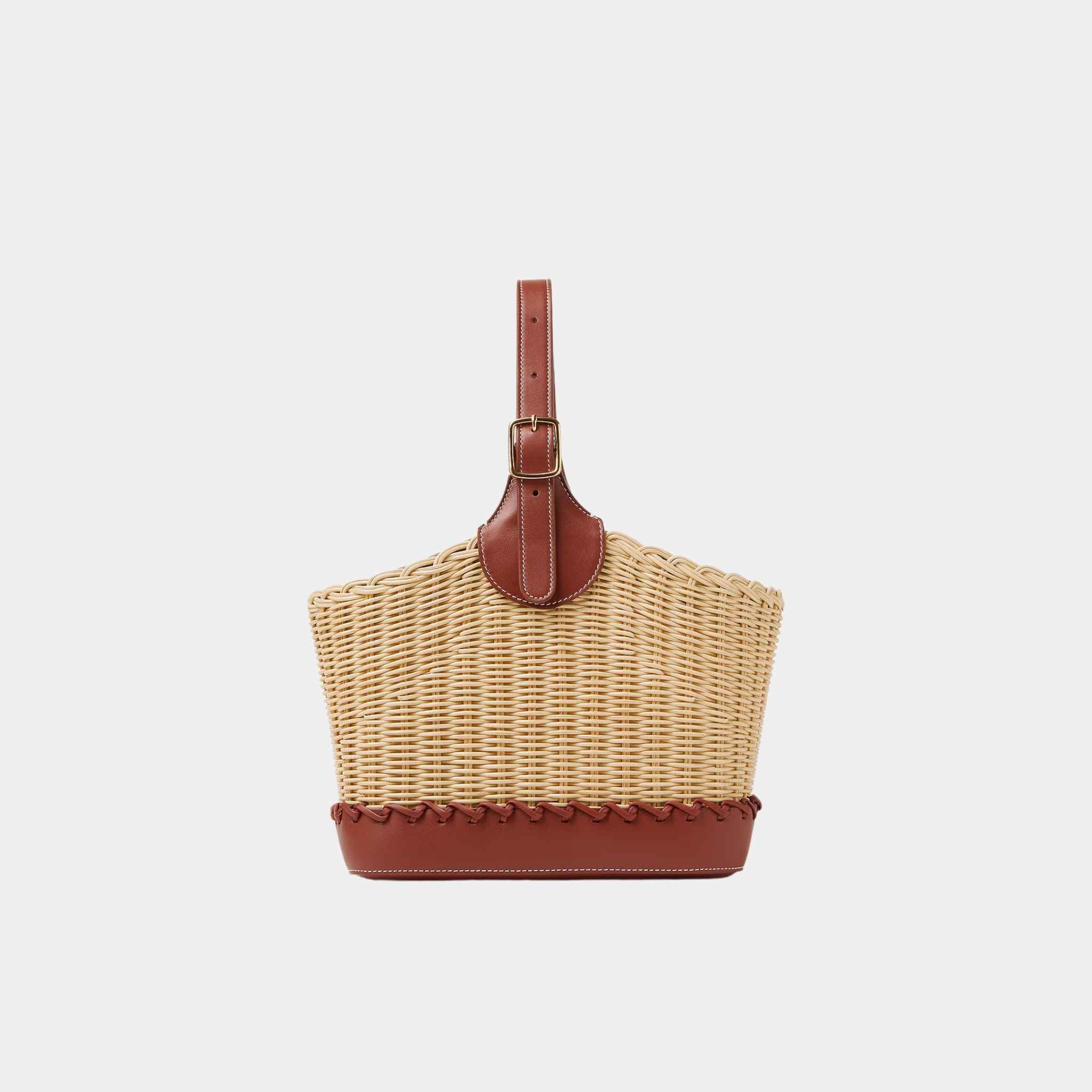 Loro Piana Bobbin Bucket Bag Wicker, Deep Kummel, Front