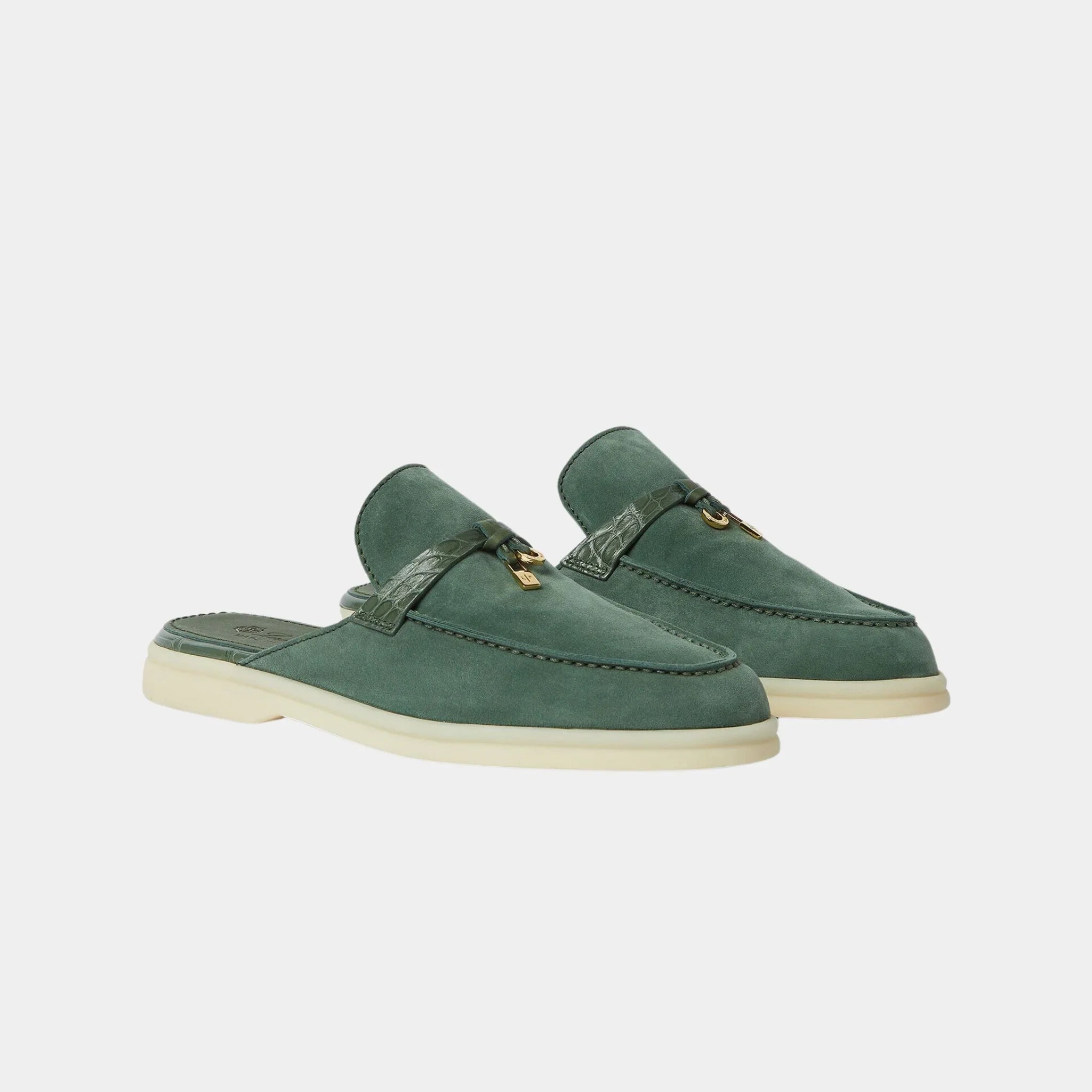 Charms Walk Babouche Loafer Suede With Alligator Saddles