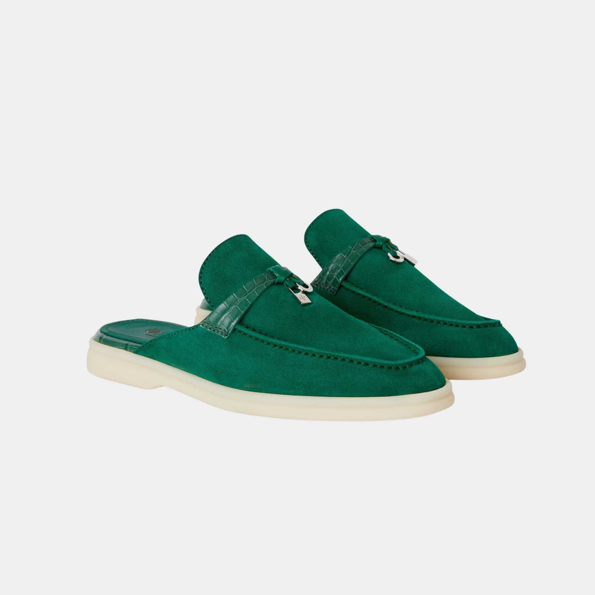 Charms Walk Babouche Suede Loafer With Alligator Saddles
