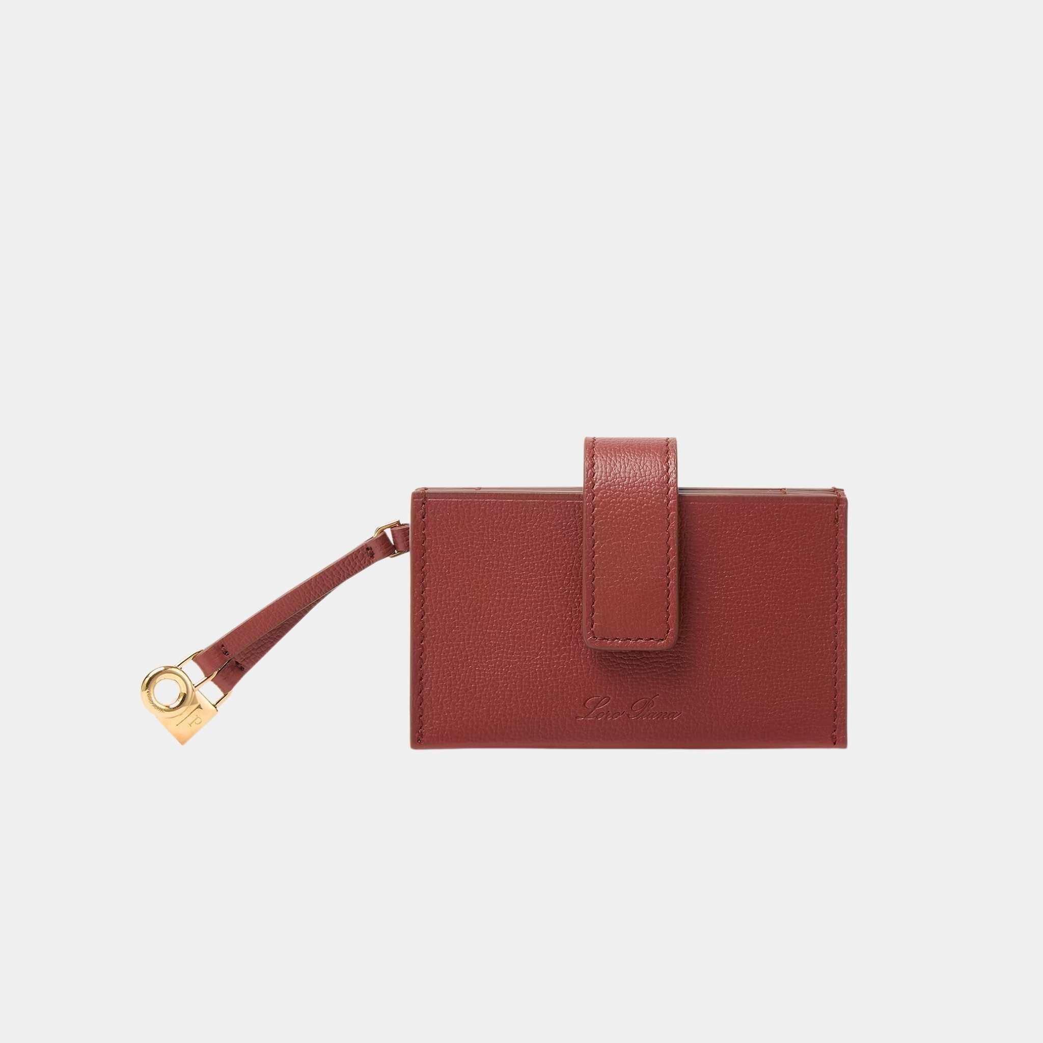 Loro Piana Extra Cardholder Calfskin With Snap Button Closure, Deep Kummel, Front