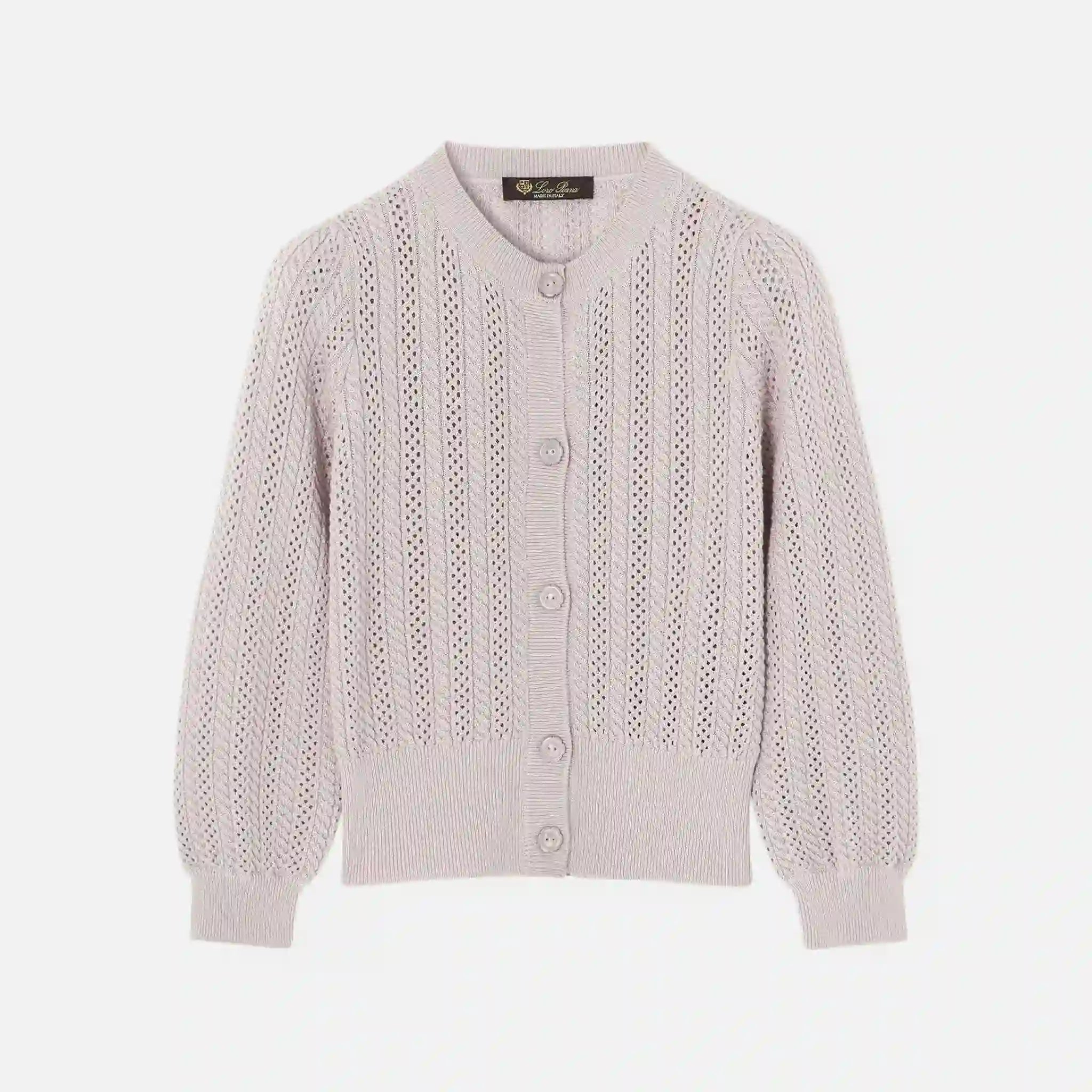 Loro Piana Kids Cherie Cardigan in Virgin Wool Silk Cashmere, Pink Dawn, Front