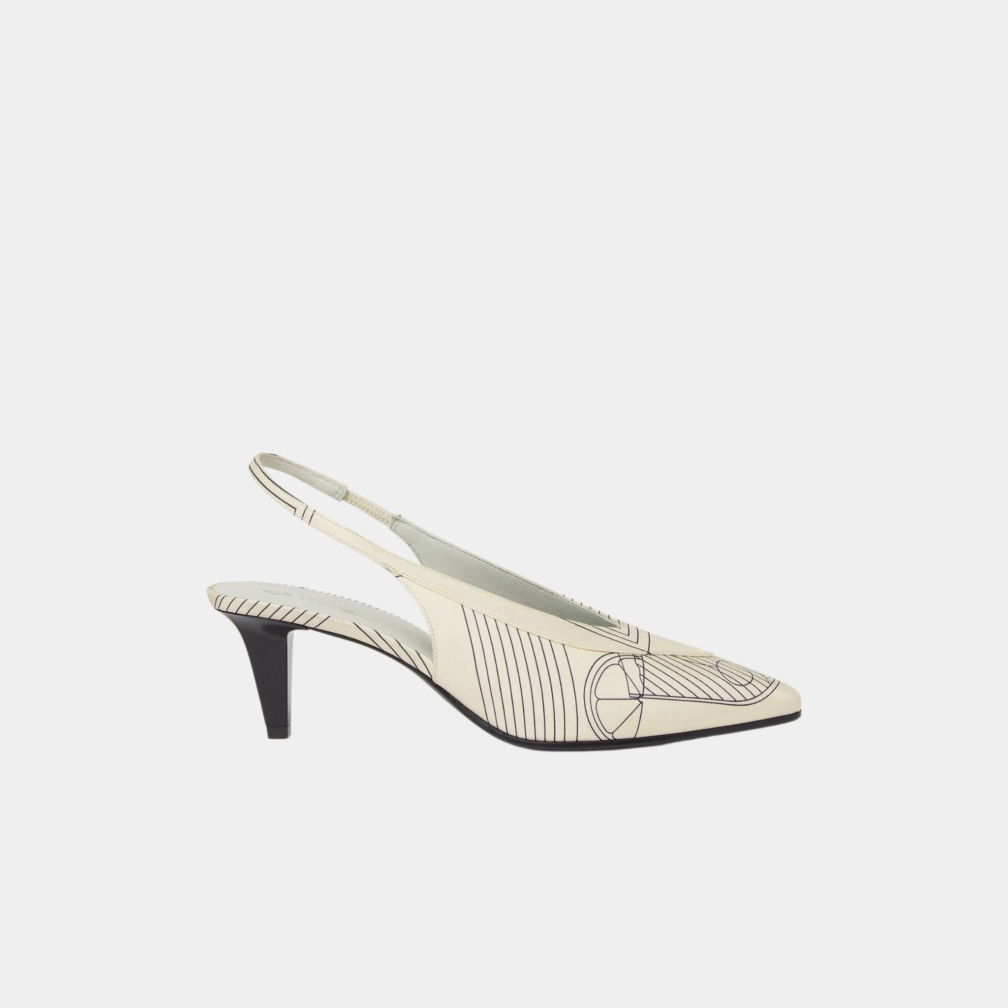 Loro Piana Rebecca Slingback With Silk Twill Upper, Ivory Blue, Halite, Side