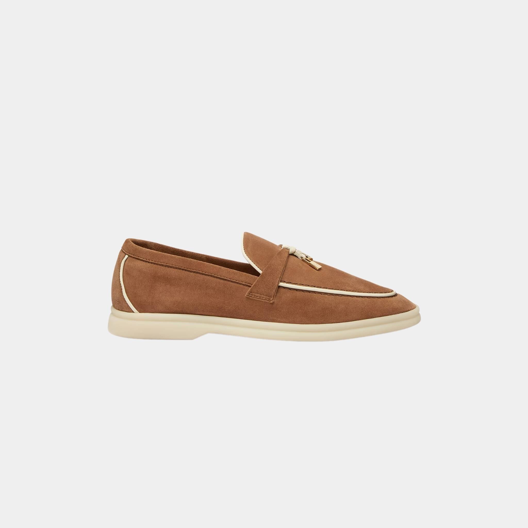 Loro Piana Summer Charms Walk Loafers In Suede Goatskin, Mole, Side