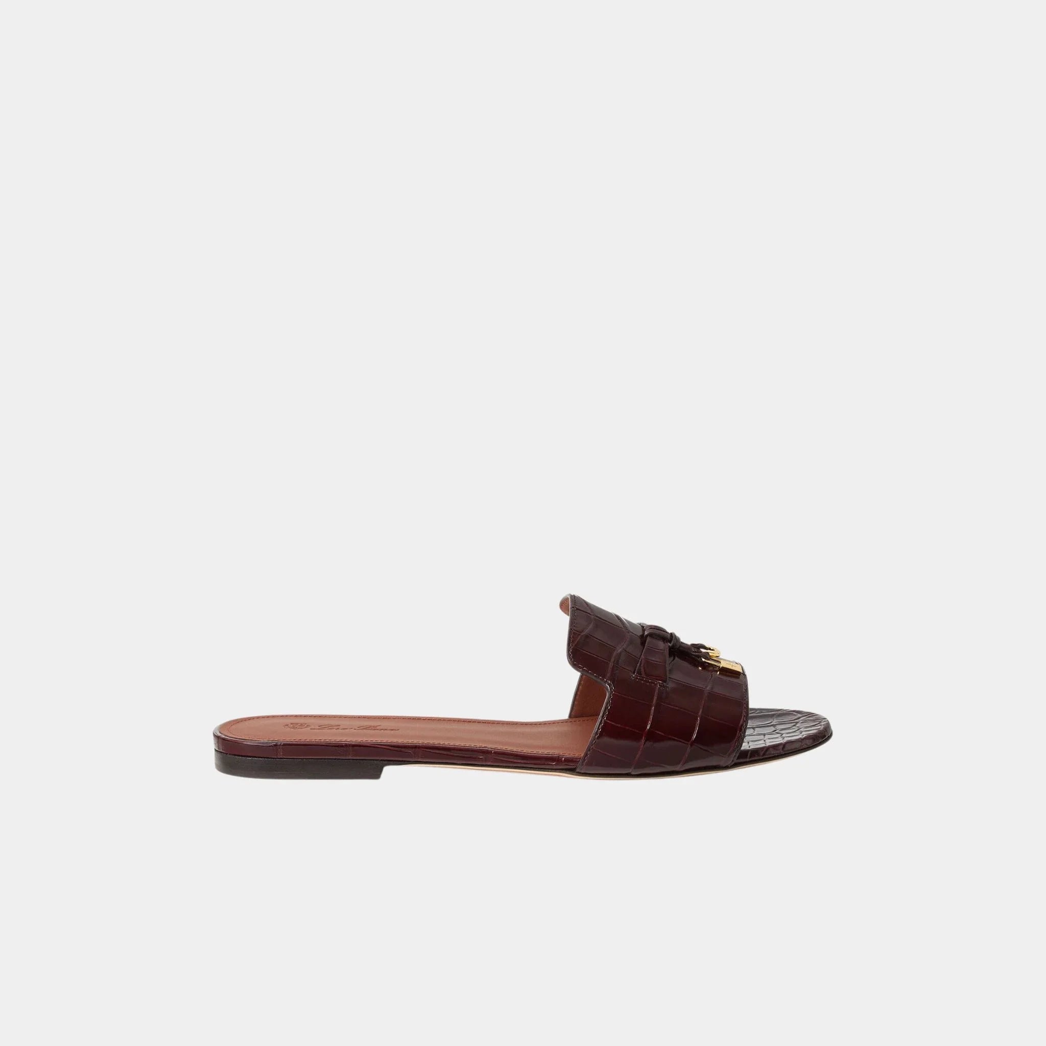 Loro Piana Summer Charms Sandal in Crocodile Leather, Oxblood, Side