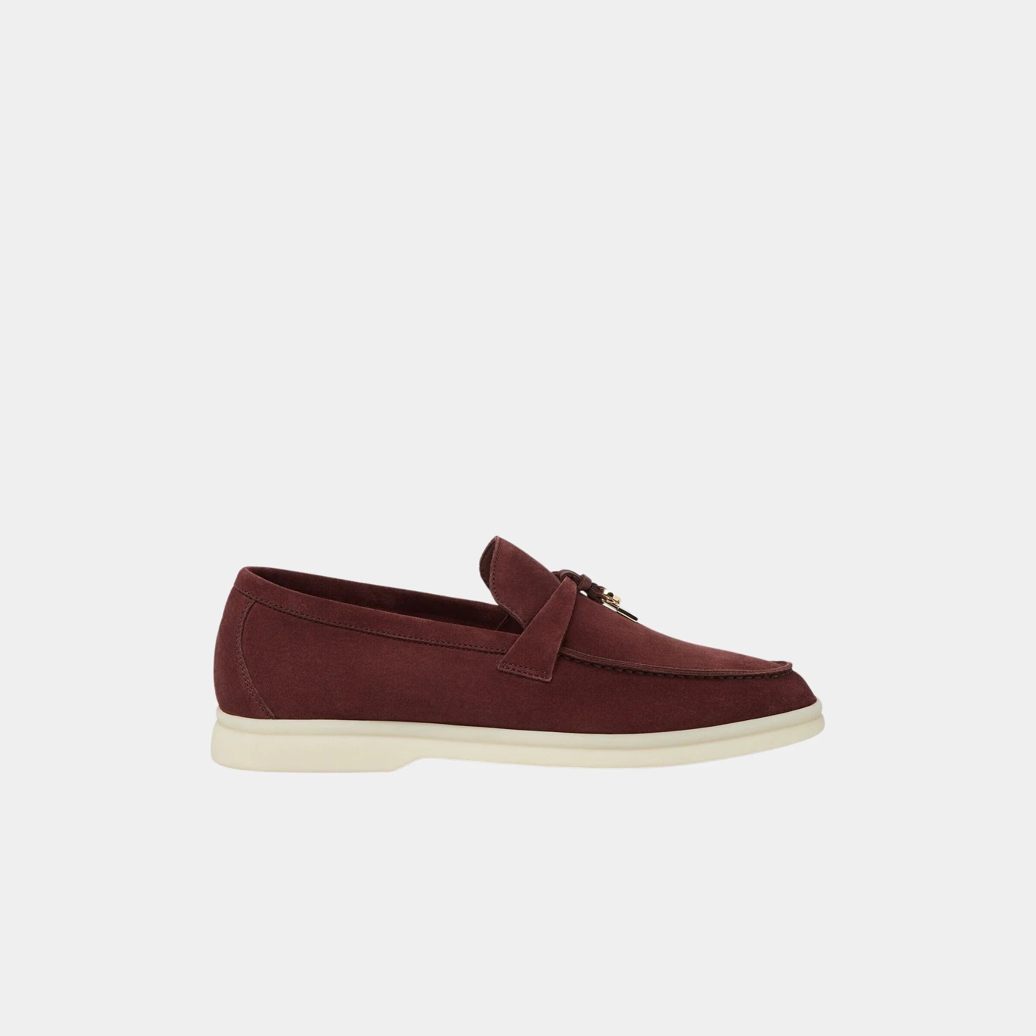 Loro Piana Summer Charms Walk Suede Loafers, Oxblood, Side