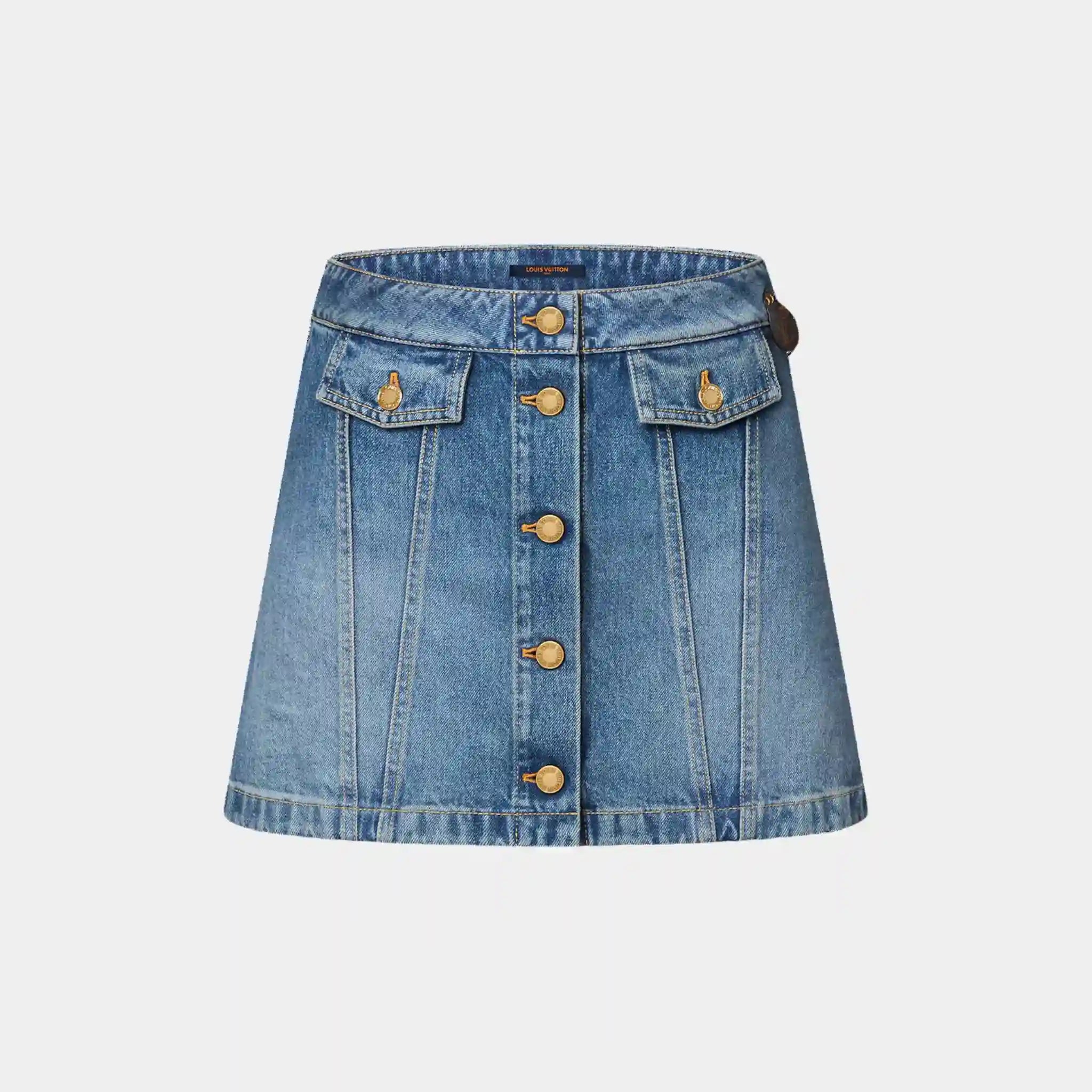 Button Front Denim Mini Skirt