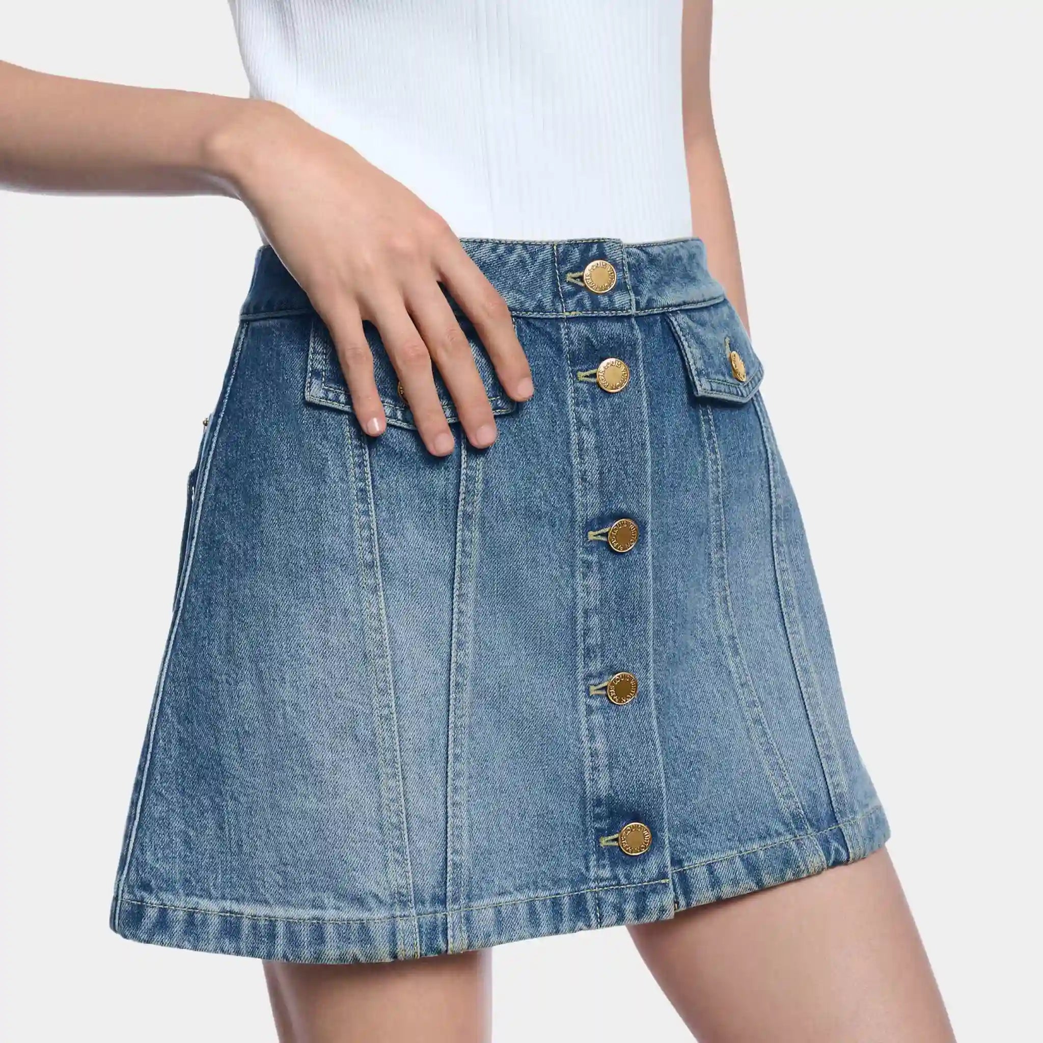 Button Front Denim Mini Skirt