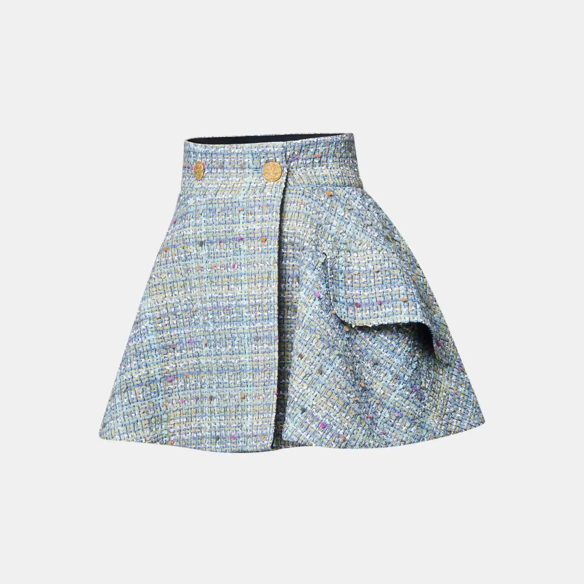 Tweed Mini Wrap Skirt Turquoise