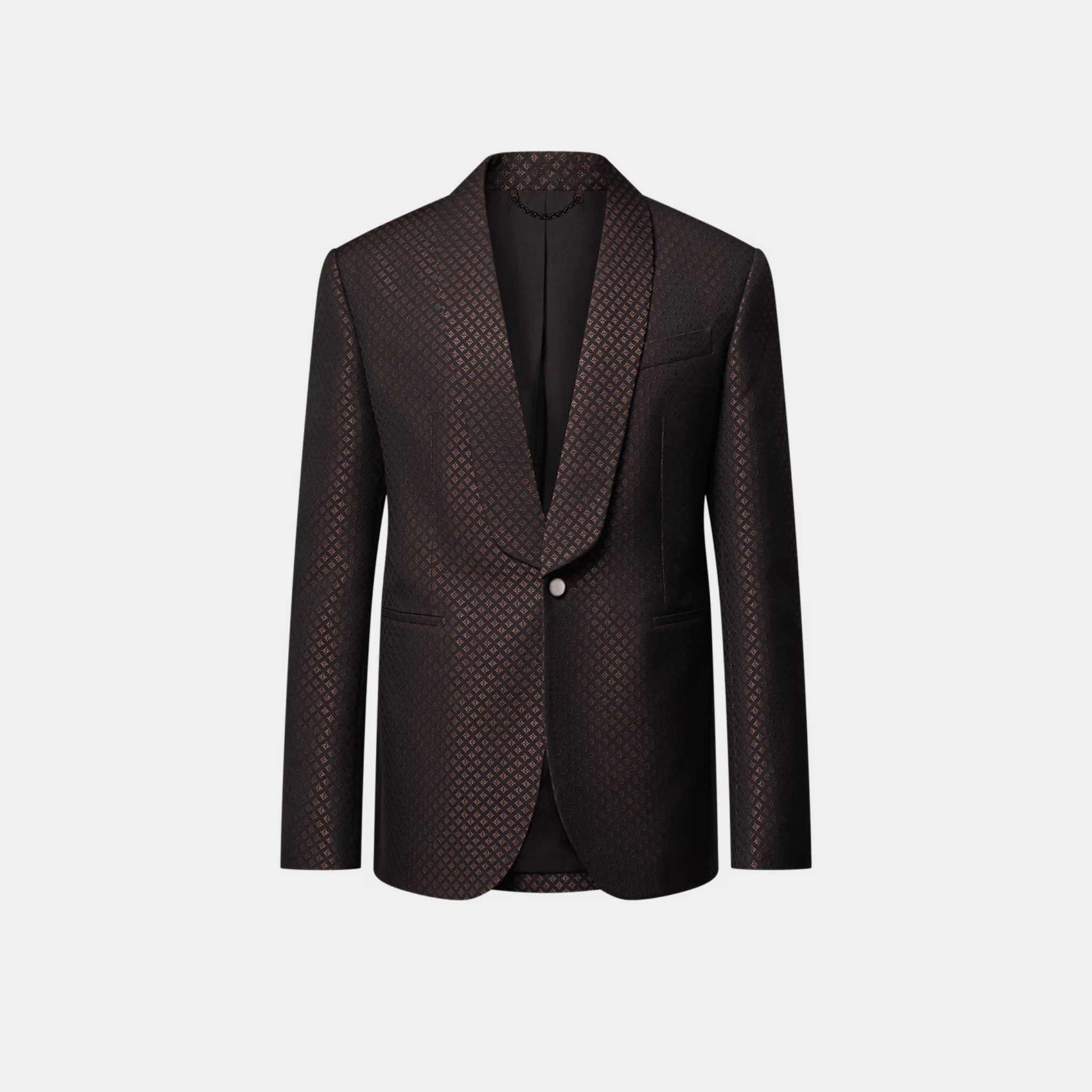 Wool-Silk Monogram Single-Breasted Tuxedo Jacket