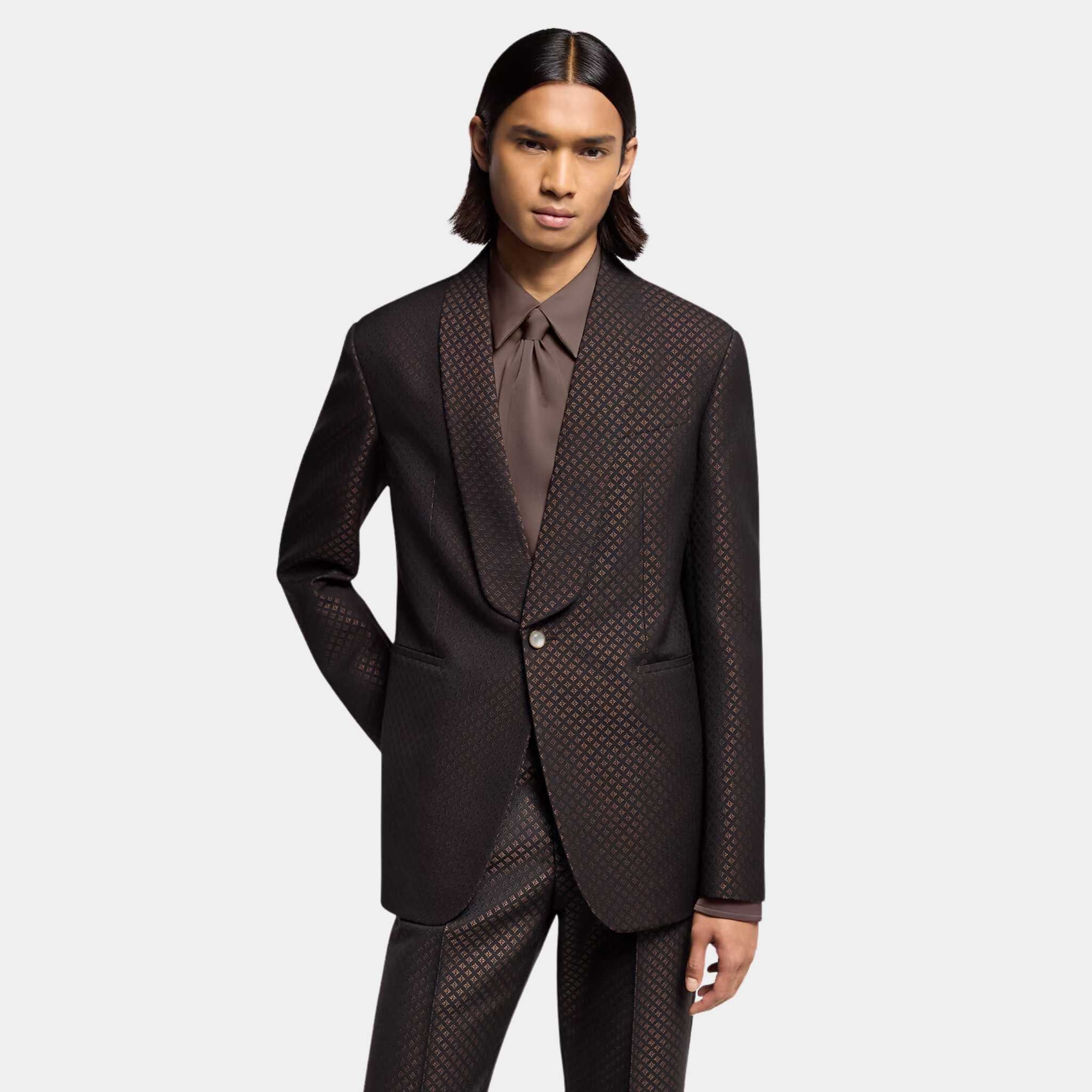 Wool-Silk Monogram Single-Breasted Tuxedo Jacket