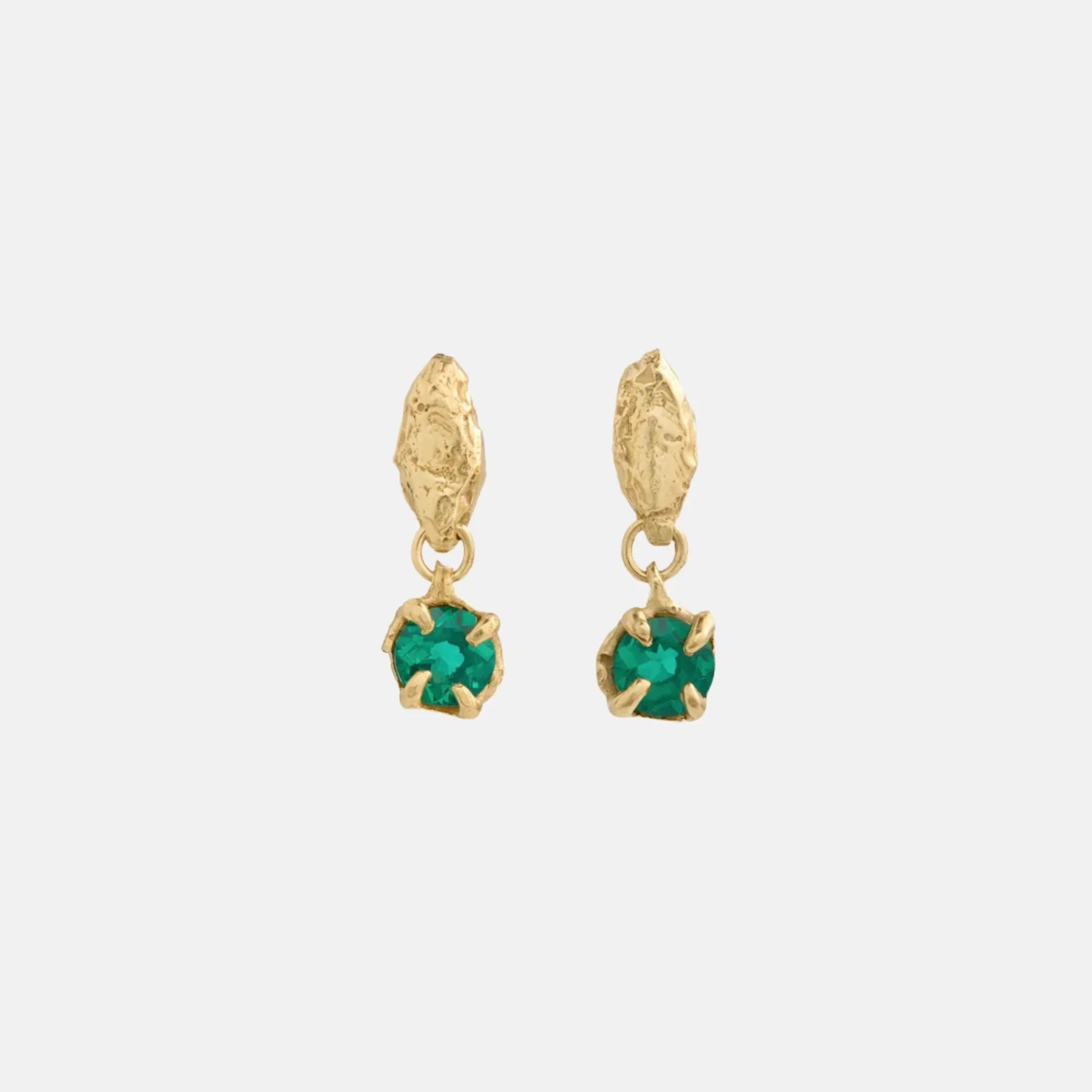 Loveness Lee Mini Tota 18K Gold Plated Silver Earrings, Lab Grown Emerald