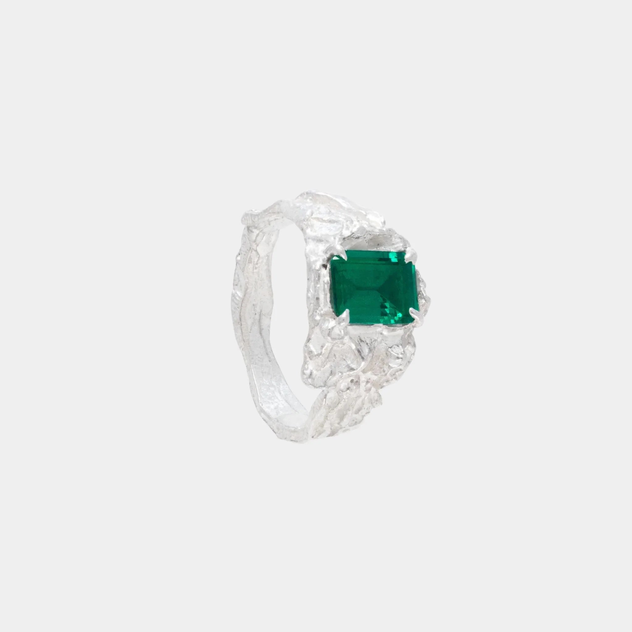 Loveness Lee Shimeji Emerald Ring, Silver, Front