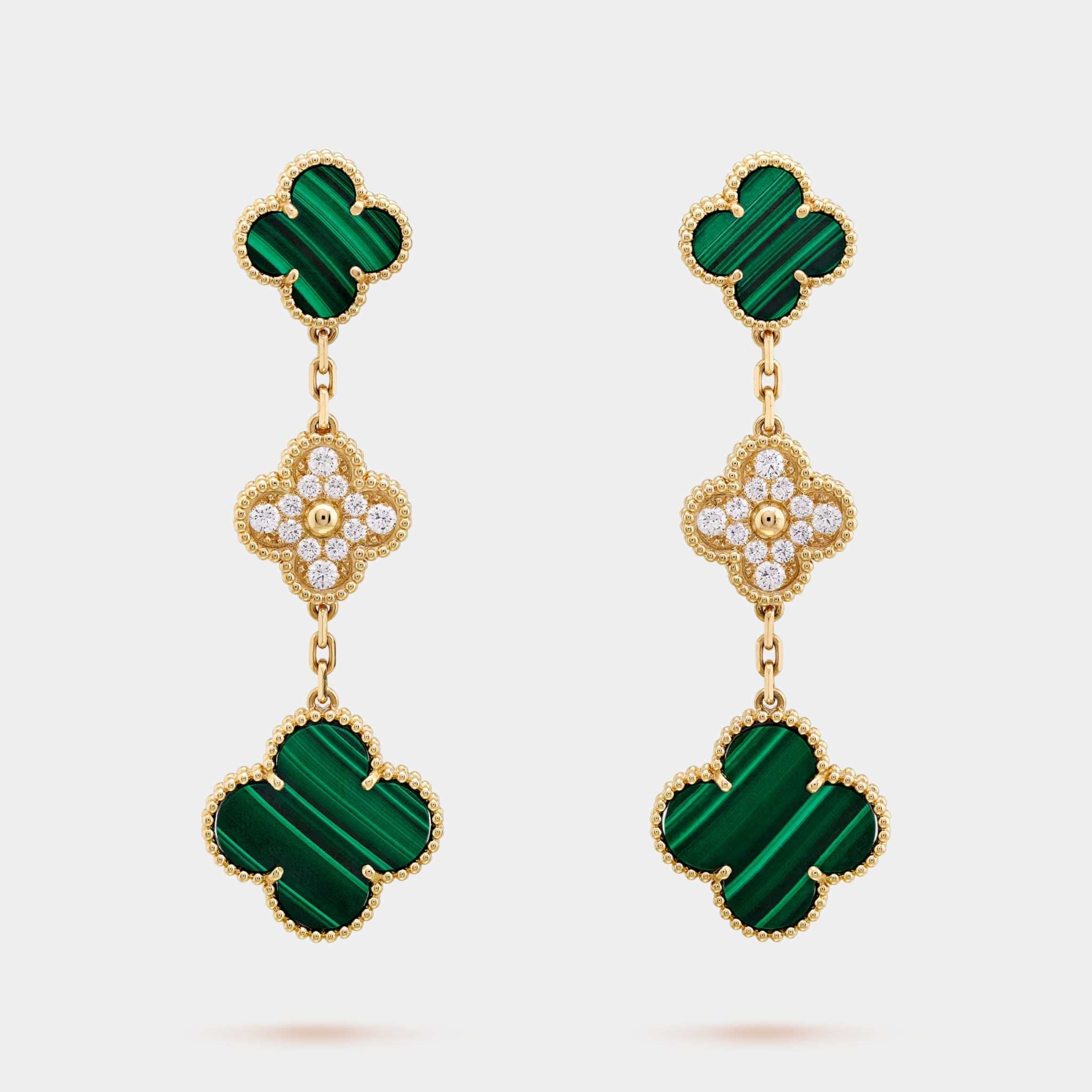 Magic Alhambra earrings 3 motifs yellow Gold Diamond Malachite