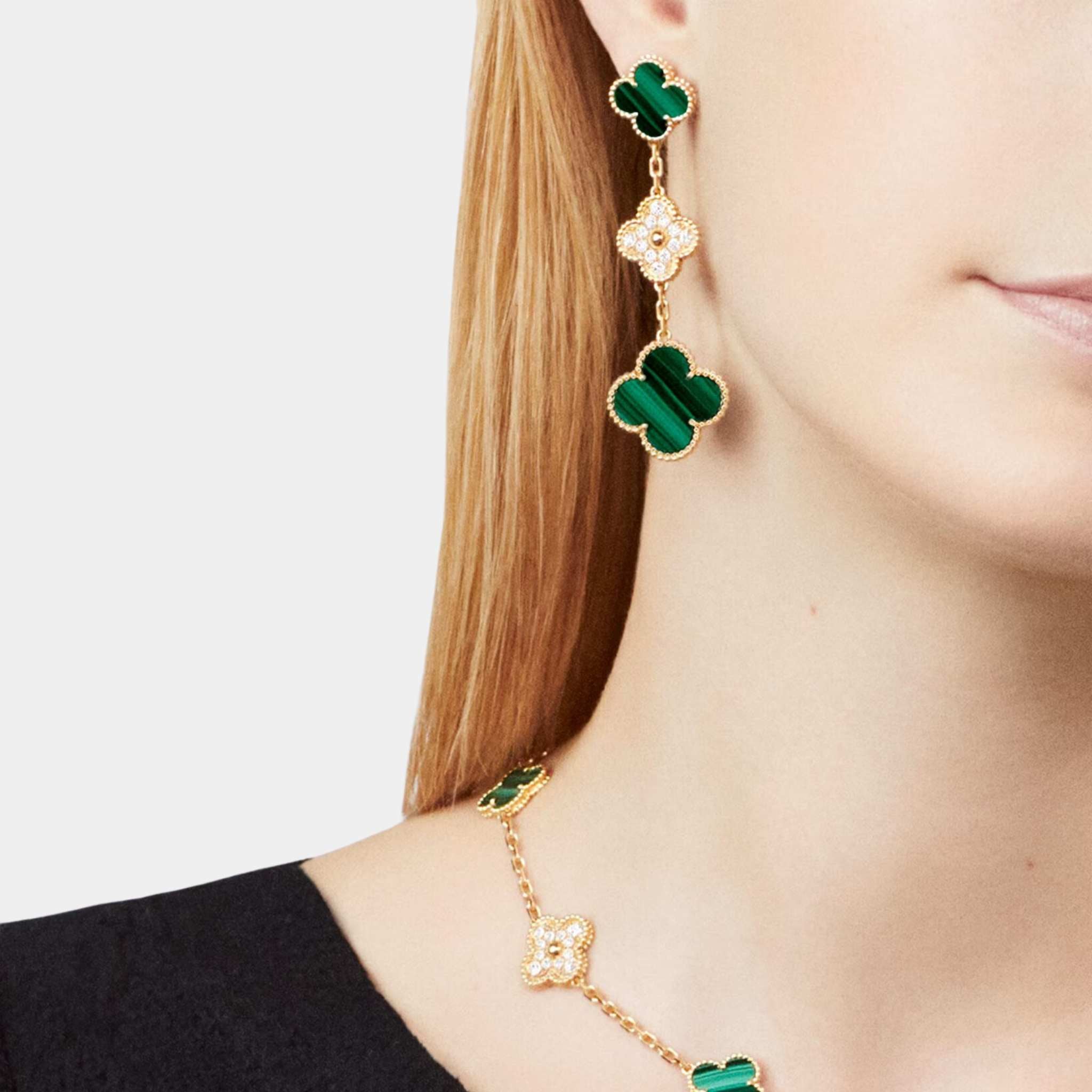 Magic Alhambra earrings 3 motifs yellow Gold Diamond Malachite