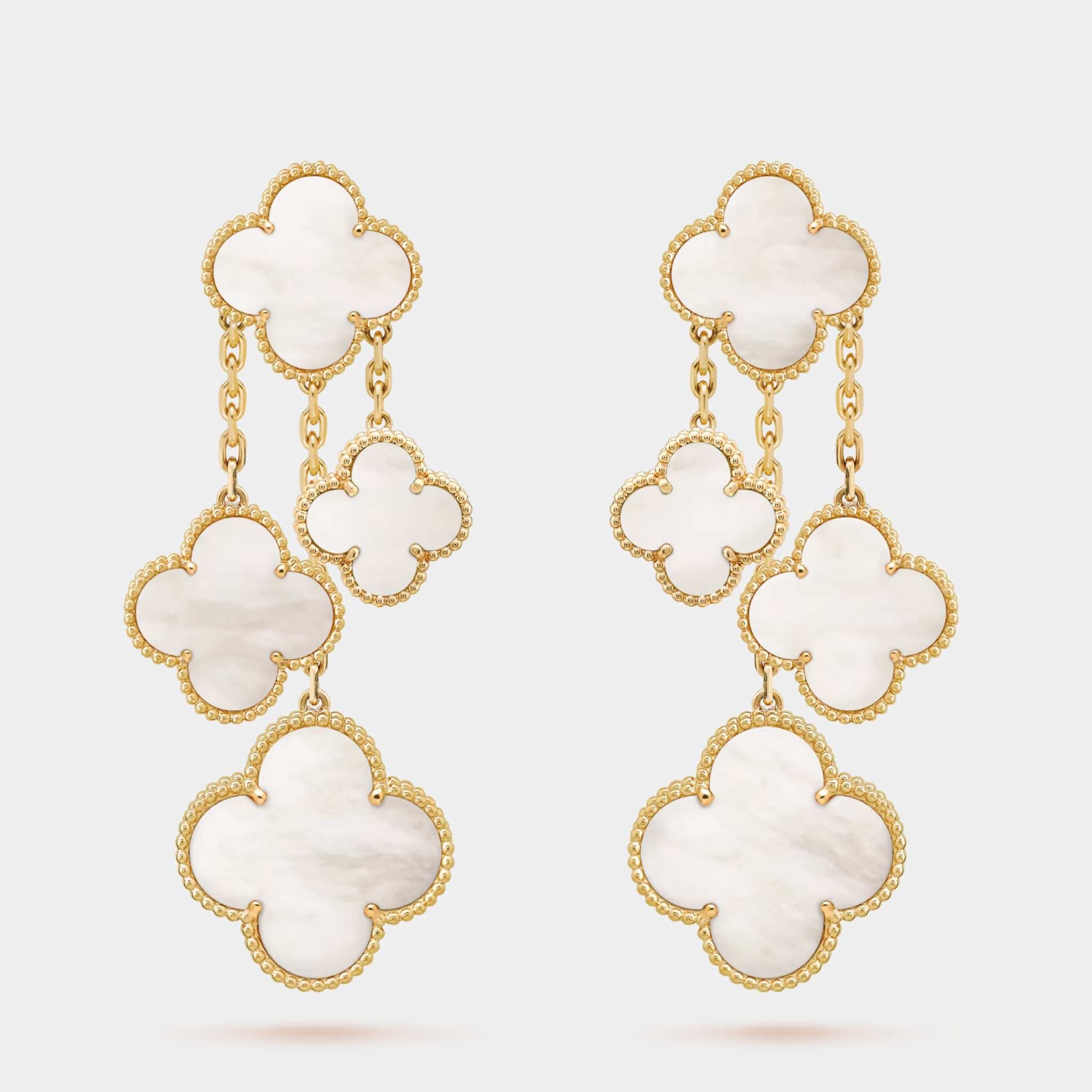 Magic Alhambra earrings 4 motifs Yellow Gold Mother Of Pearl