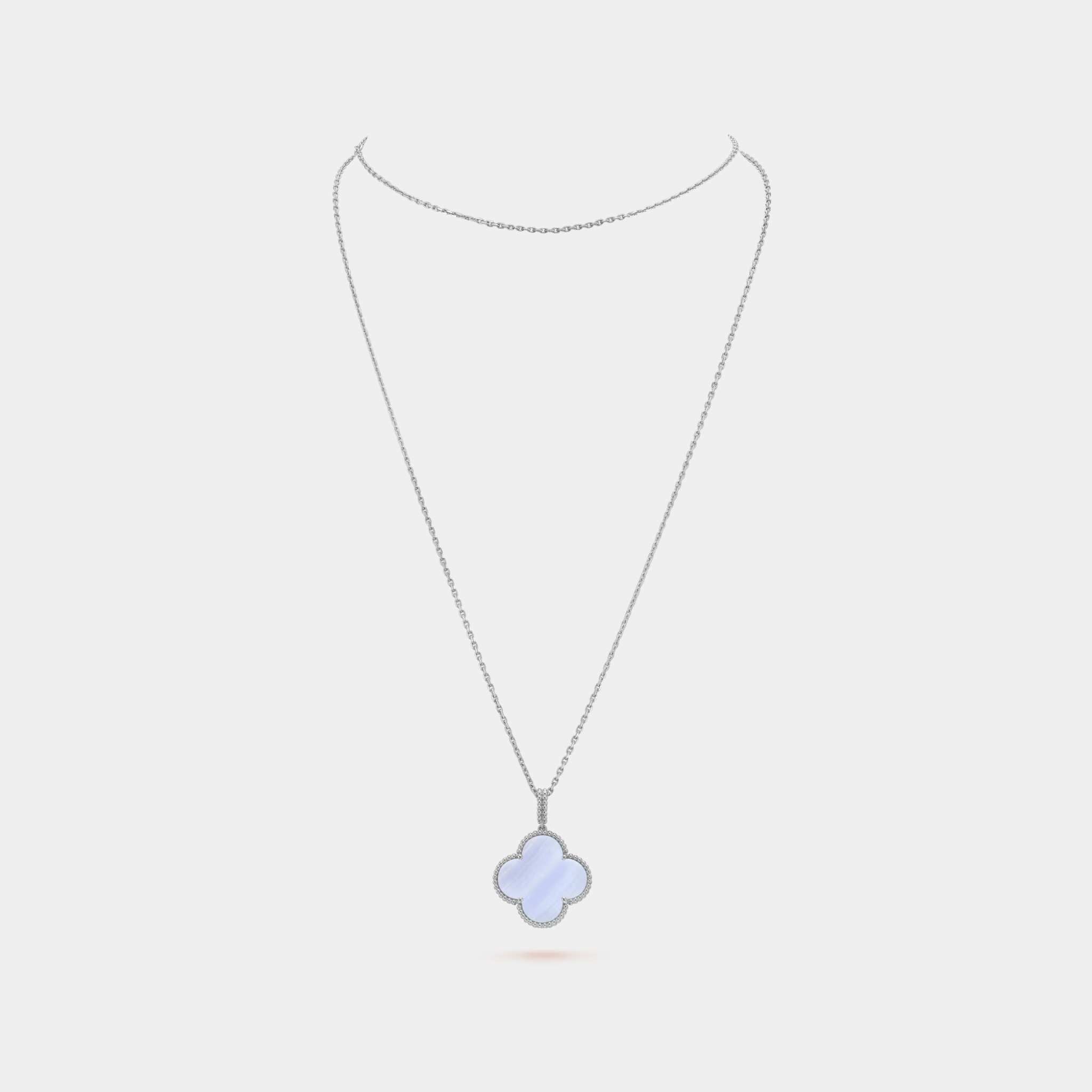 Magic Alhambra Long Necklace 1 Motif White Gold Chalcedony