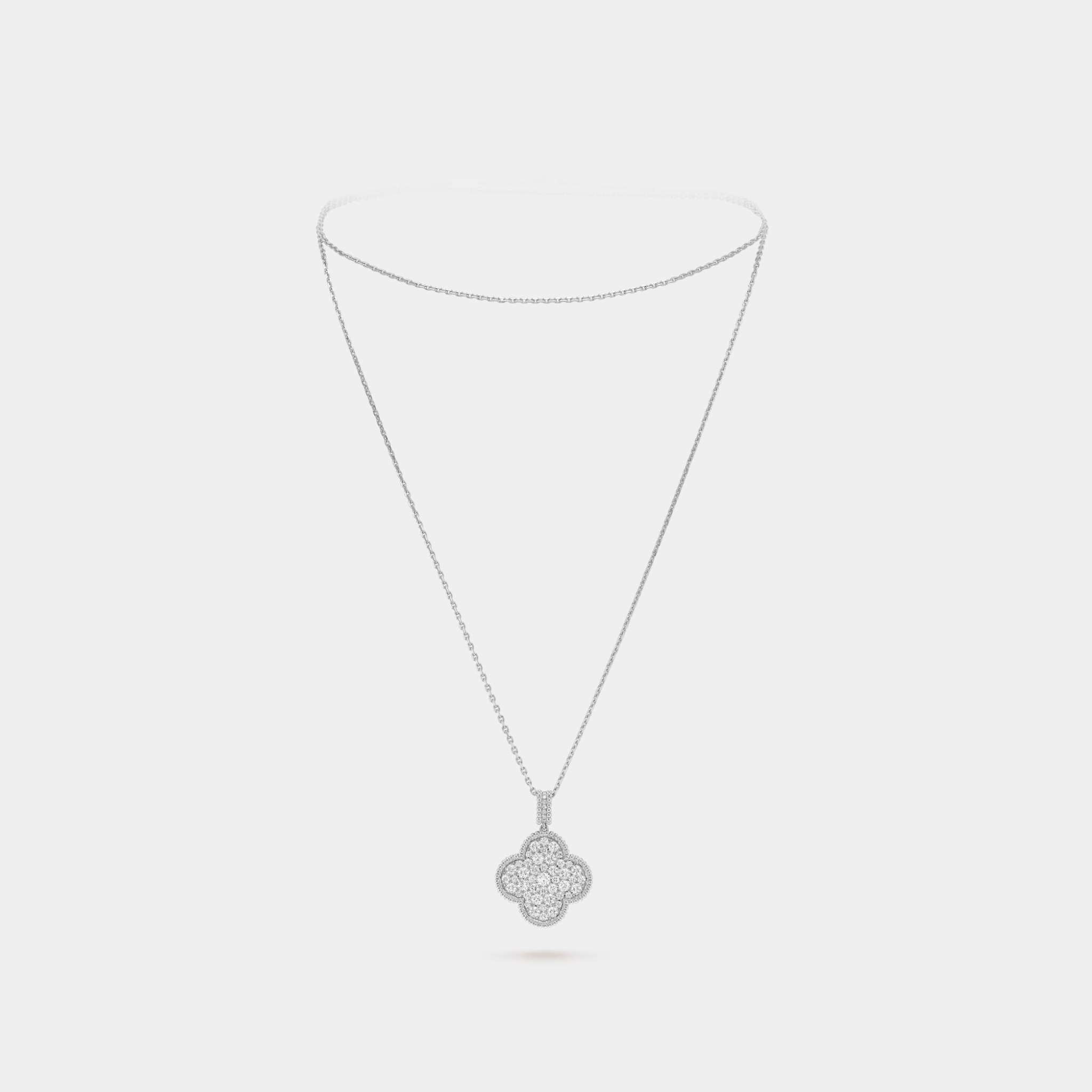Magic Alhambra Long Necklace 1 Motif White Gold Diamond