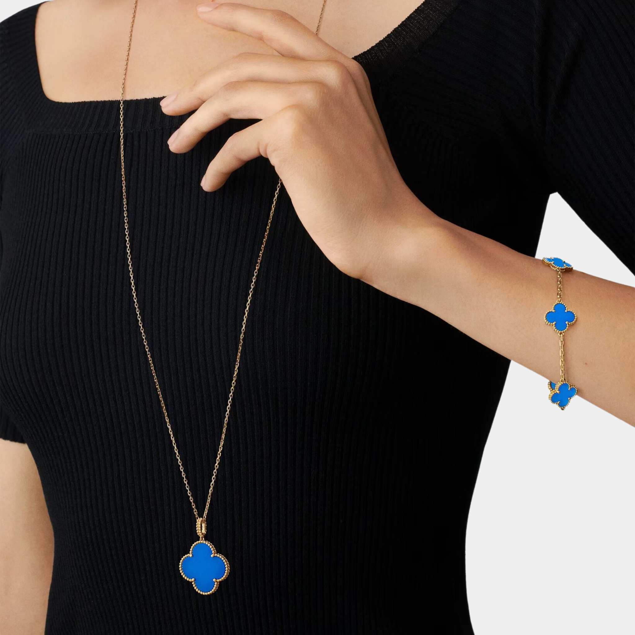 Magic Alhambra Long Necklace 1 motif Yellow Gold Agate