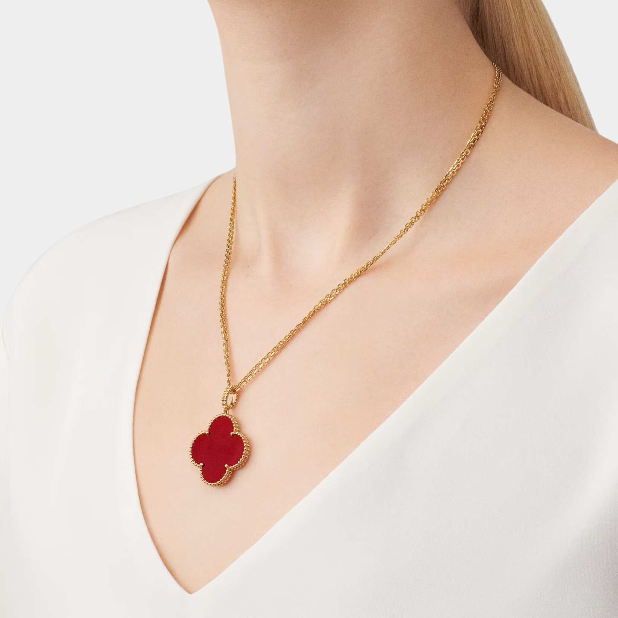 Magic Alhambra Long Necklace 1 Motif Yellow Gold Carnelian