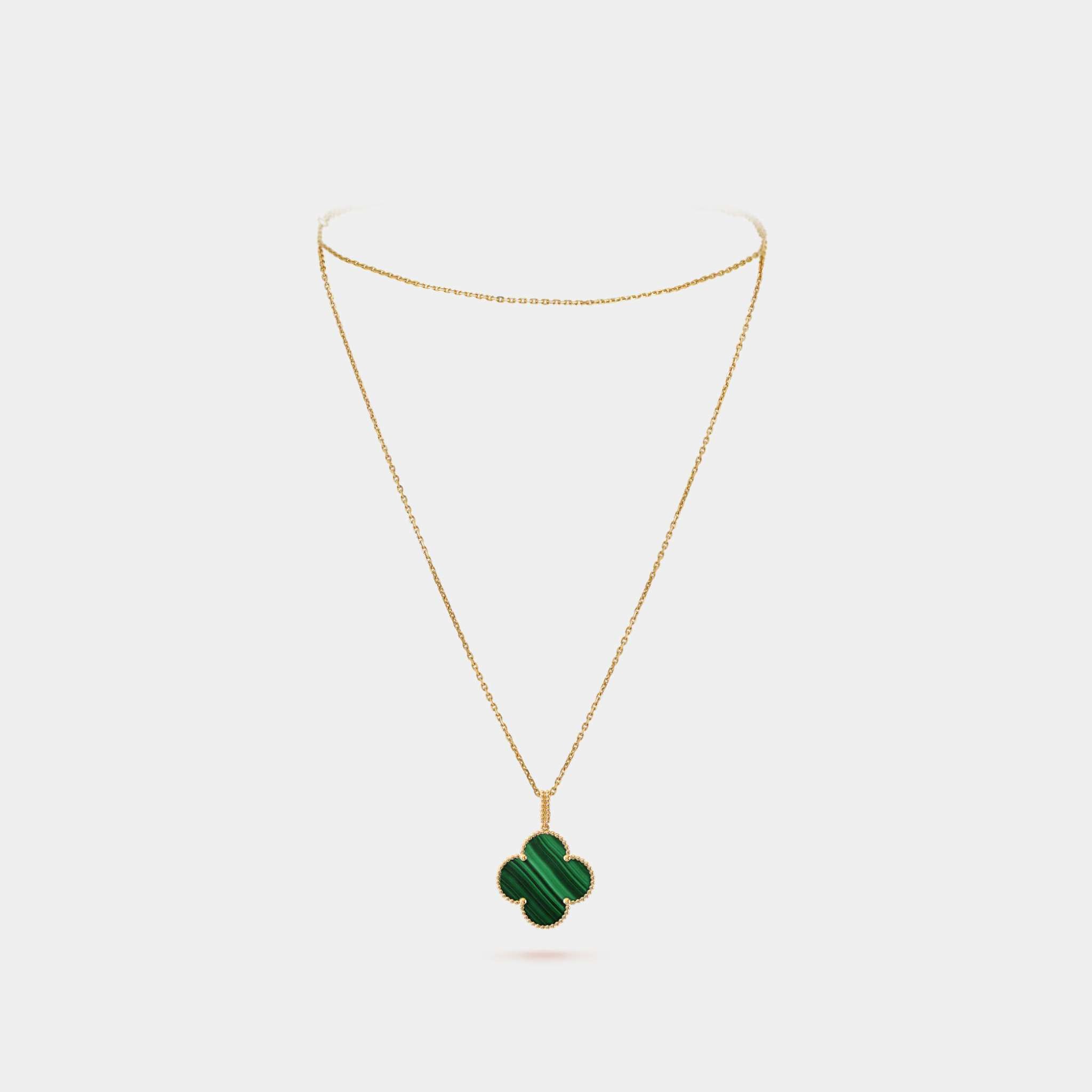 Magic Alhambra Long Necklace 1 motif Yellow Gold Malachite