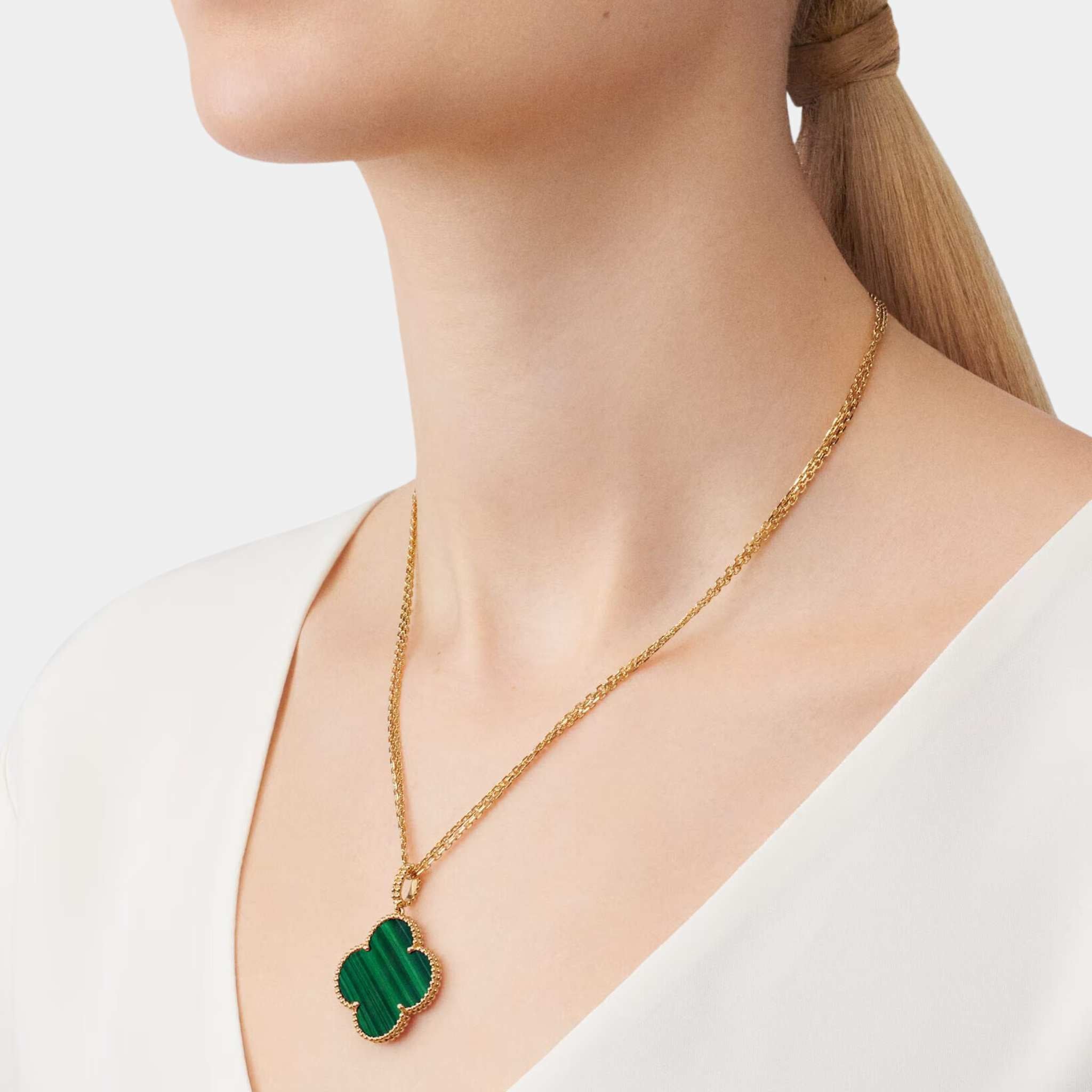 Magic Alhambra Long Necklace 1 motif Yellow Gold Malachite