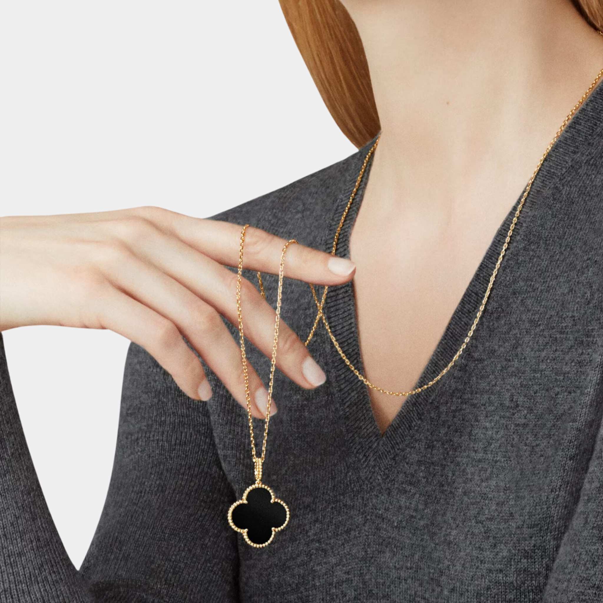 Magic Alhambra Long Necklace 1 Motif Yellow Gold Onyx