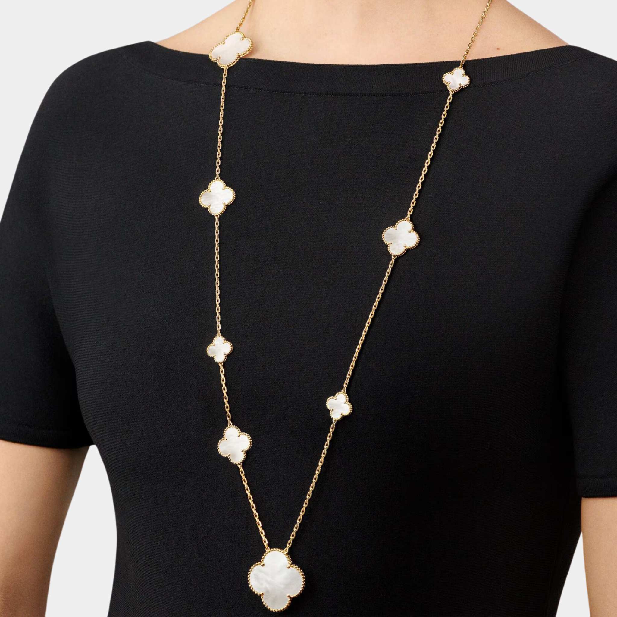 Magic Alhambra Long Necklace 11 Motifs Yellow Gold Mother Of Pearl