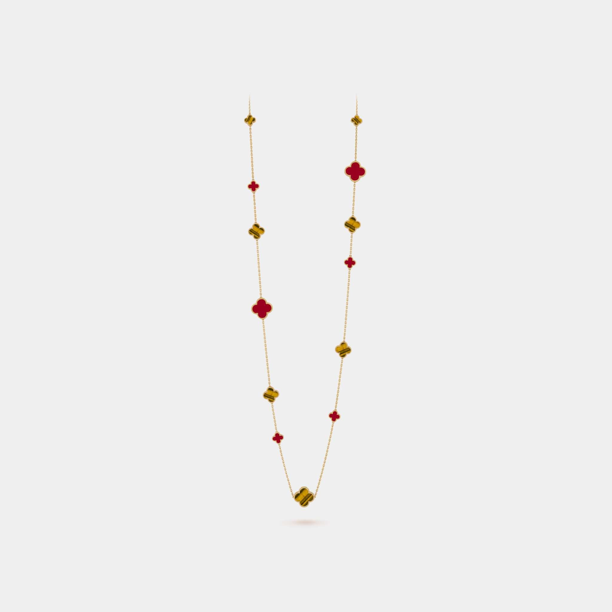 Magic Alhambra Long Necklace 16 Motifs in Yellow Gold