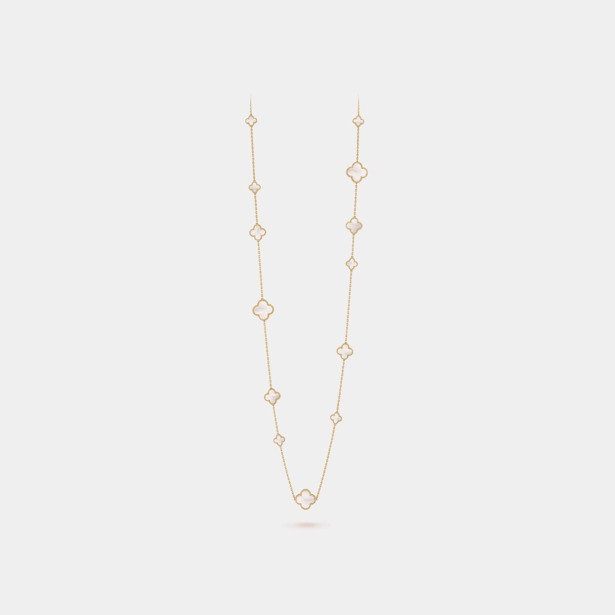 Magic Alhambra Long Necklace 16 Motifs Yellow Gold Mother Of Pearl