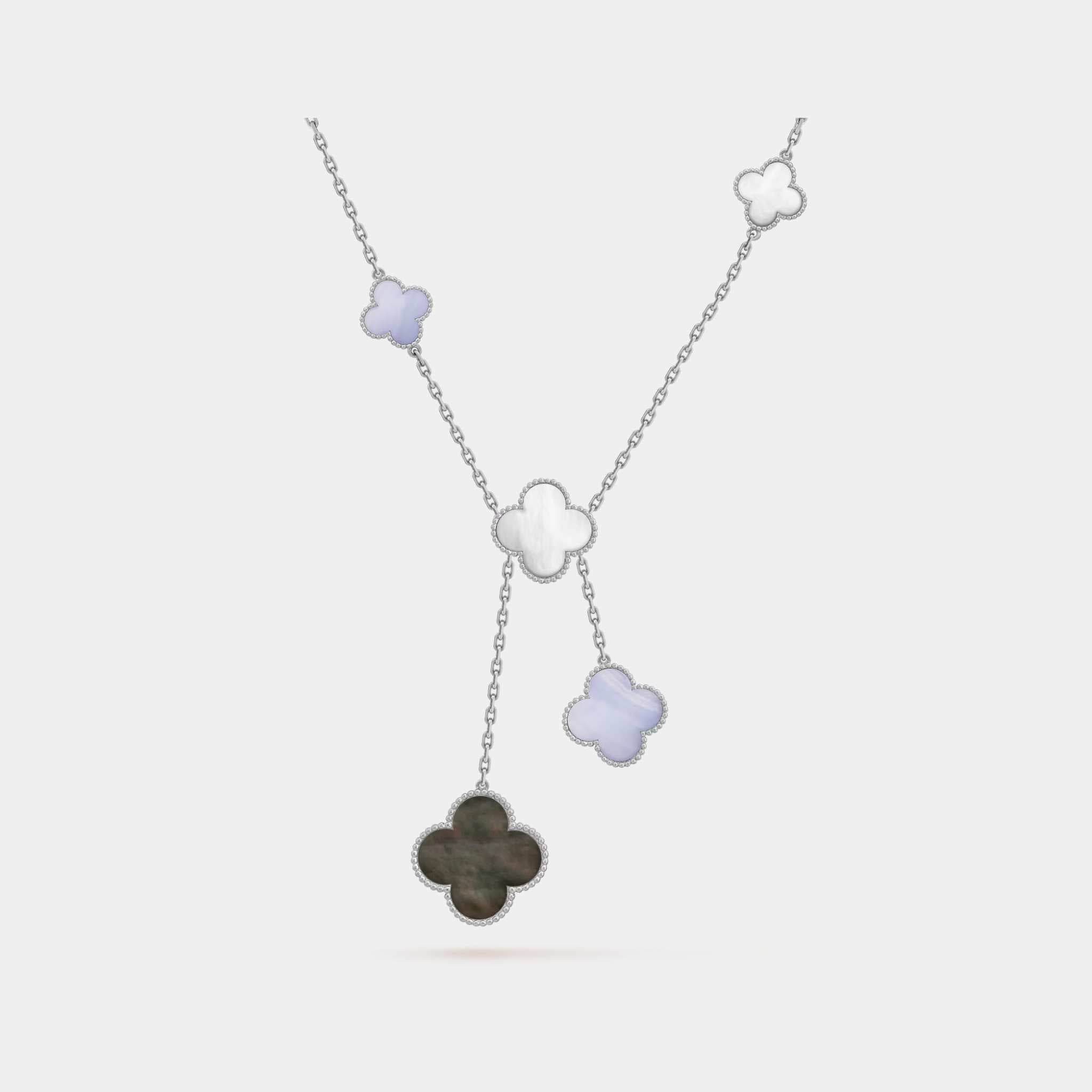 Magic Alhambra Necklace in White Gold Chalcedony & MOP