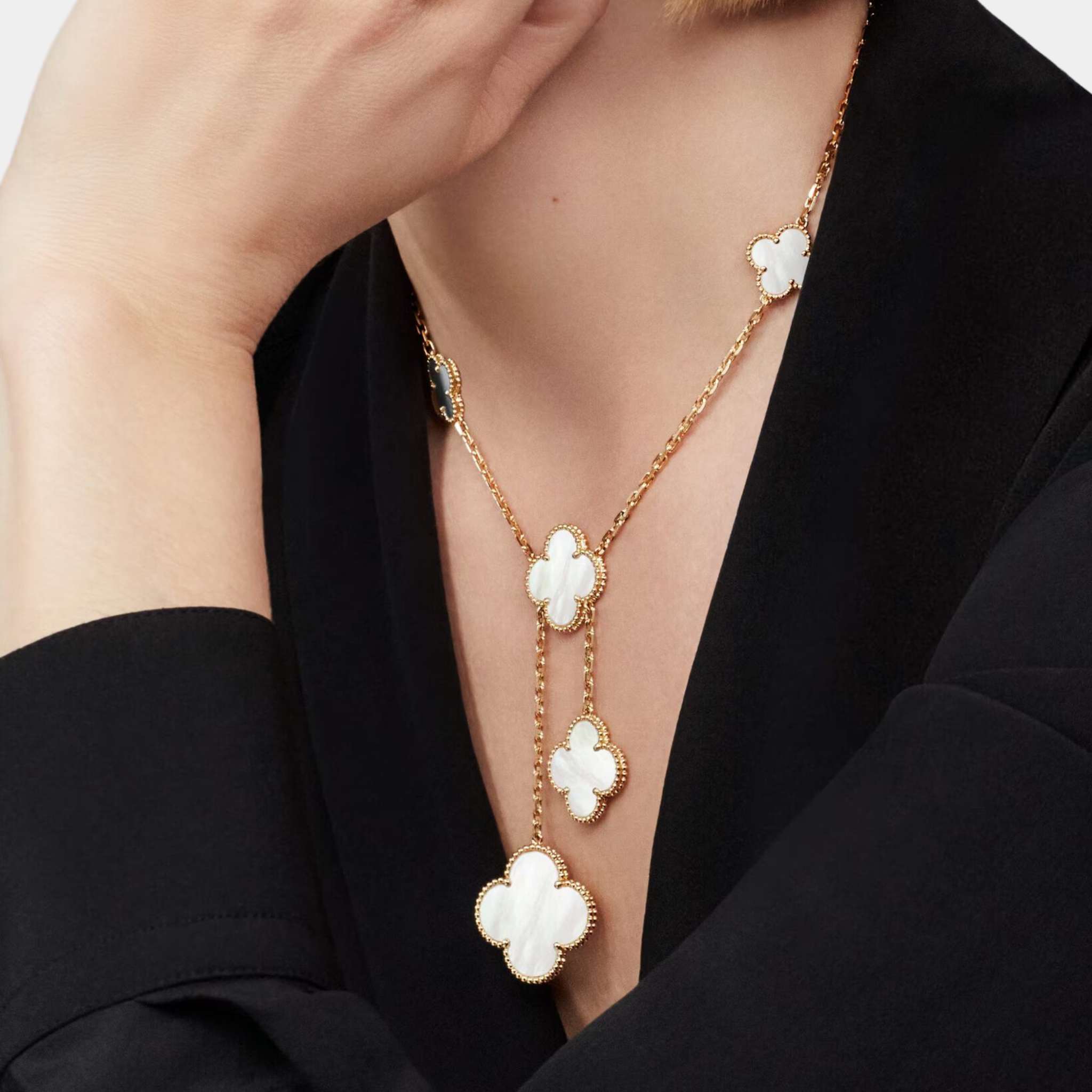 Magic Alhambra Necklace 6 Motifs Yellow Gold Mother Of Pearl