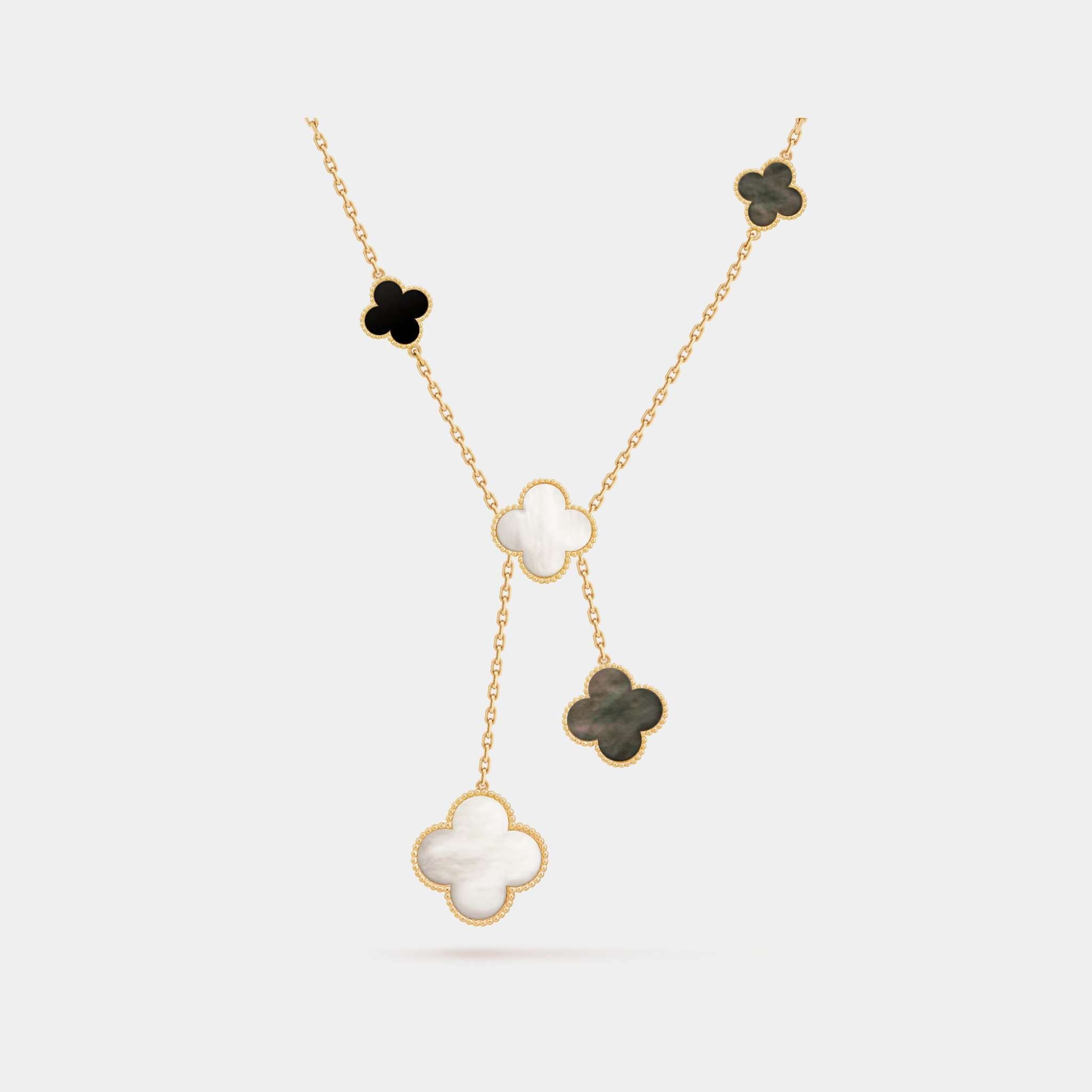 Magic Alhambra Necklace 6 Motifs Yellow Gold Mother Of Pearl Onyx